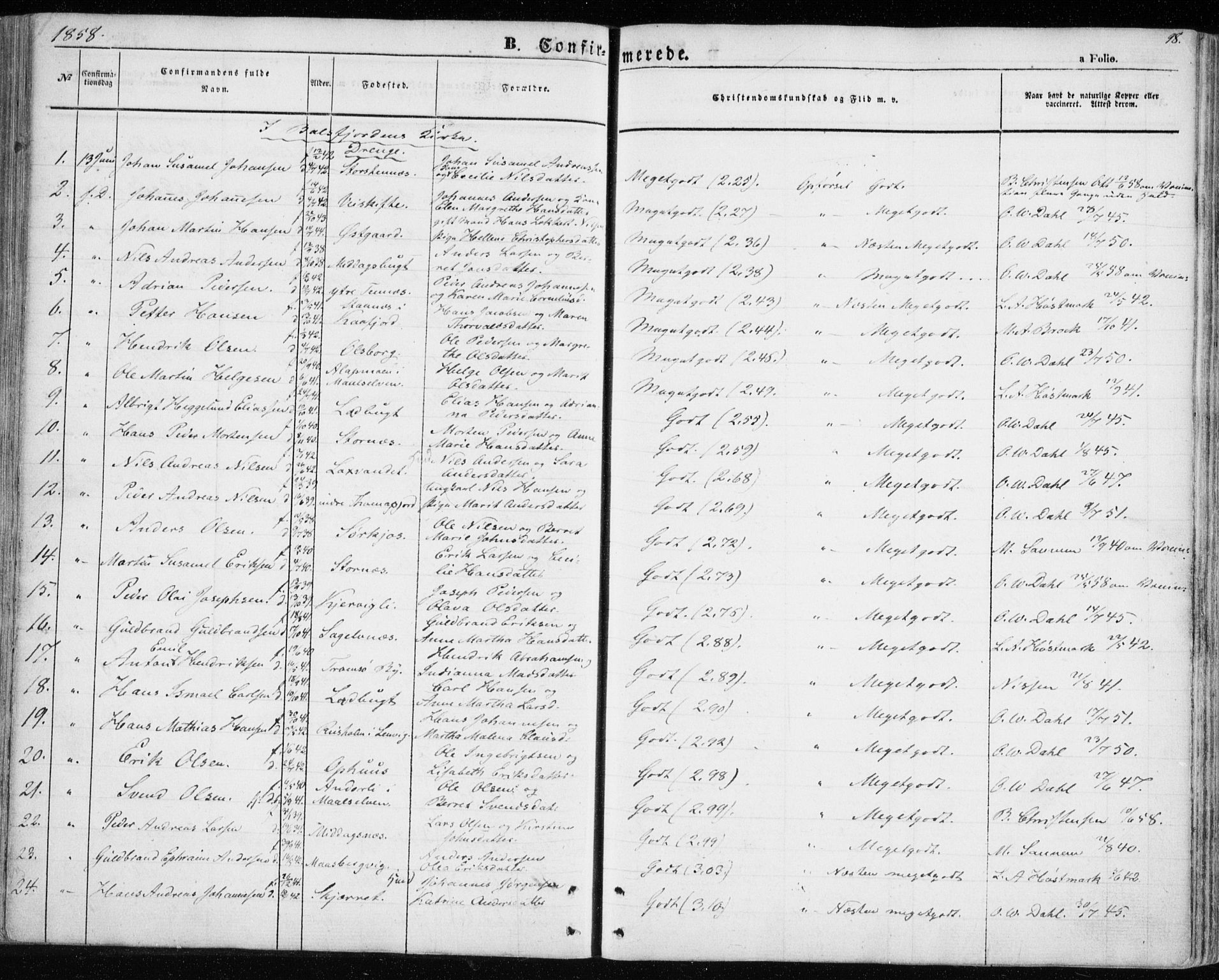 Balsfjord sokneprestembete, SATØ/S-1303/G/Ga/L0003kirke: Parish register (official) no. 3, 1856-1870, p. 98