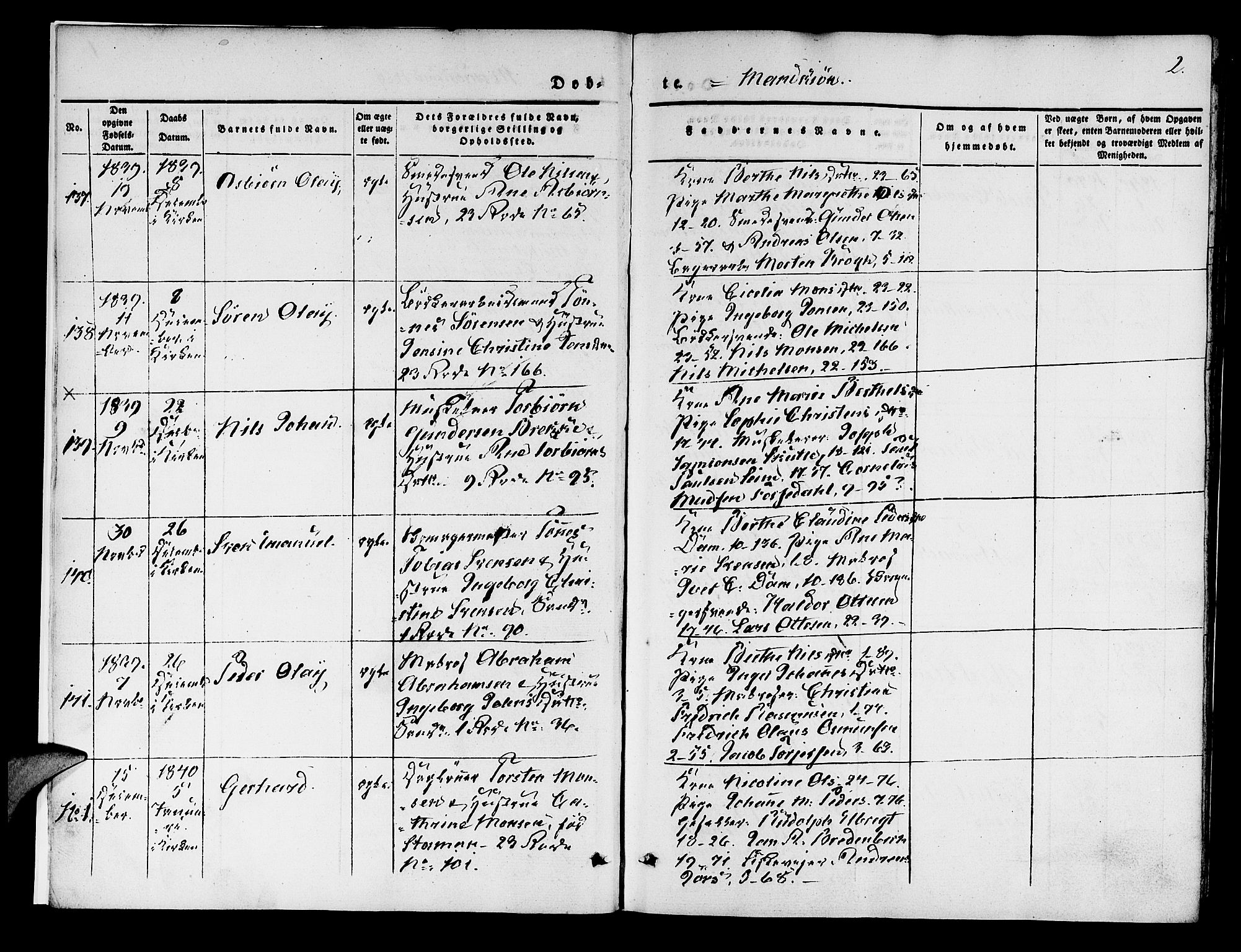 Korskirken sokneprestembete, SAB/A-76101/H/Hab: Parish register (copy) no. B 1, 1839-1847, p. 2