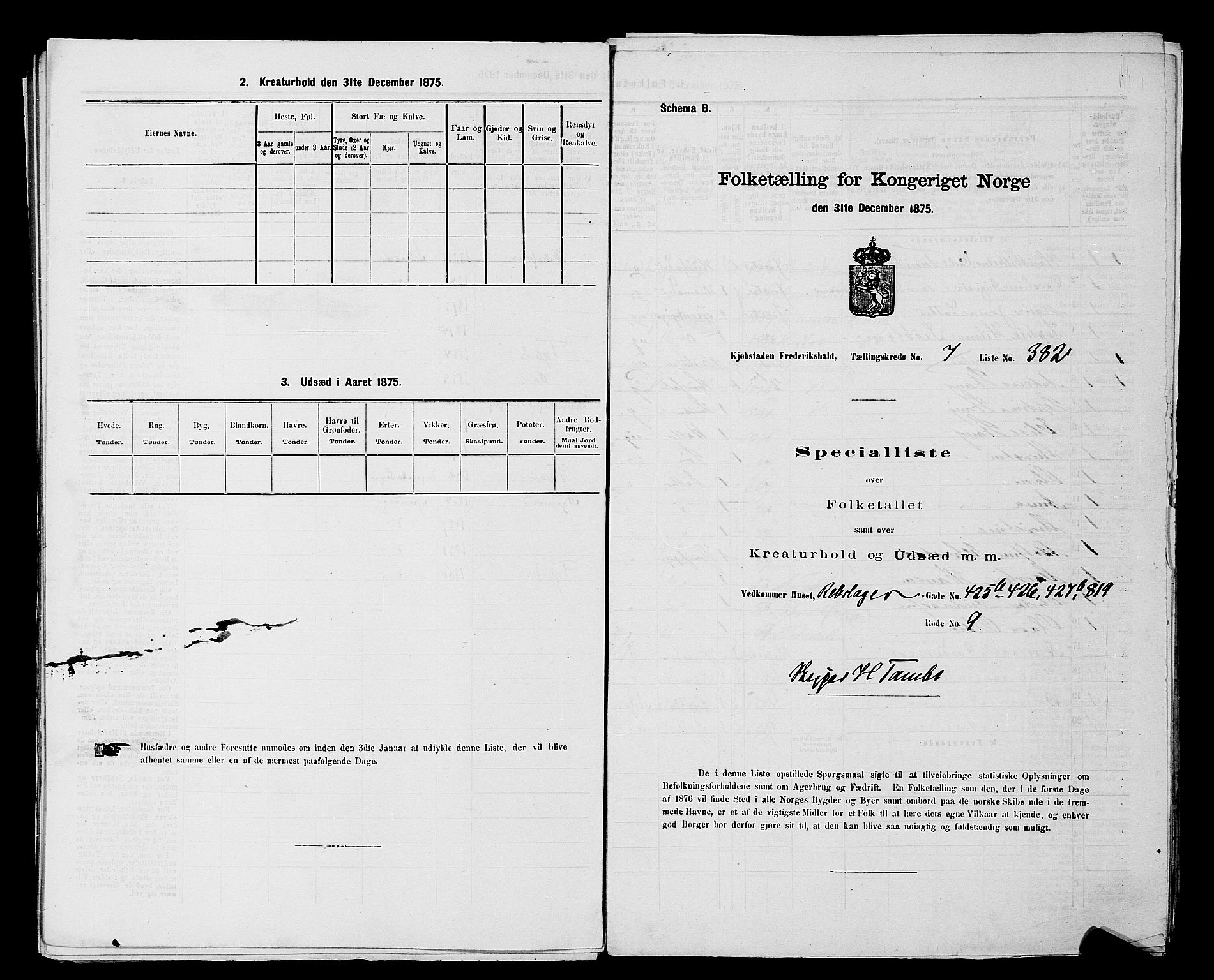 RA, 1875 census for 0101P Fredrikshald, 1875, p. 937
