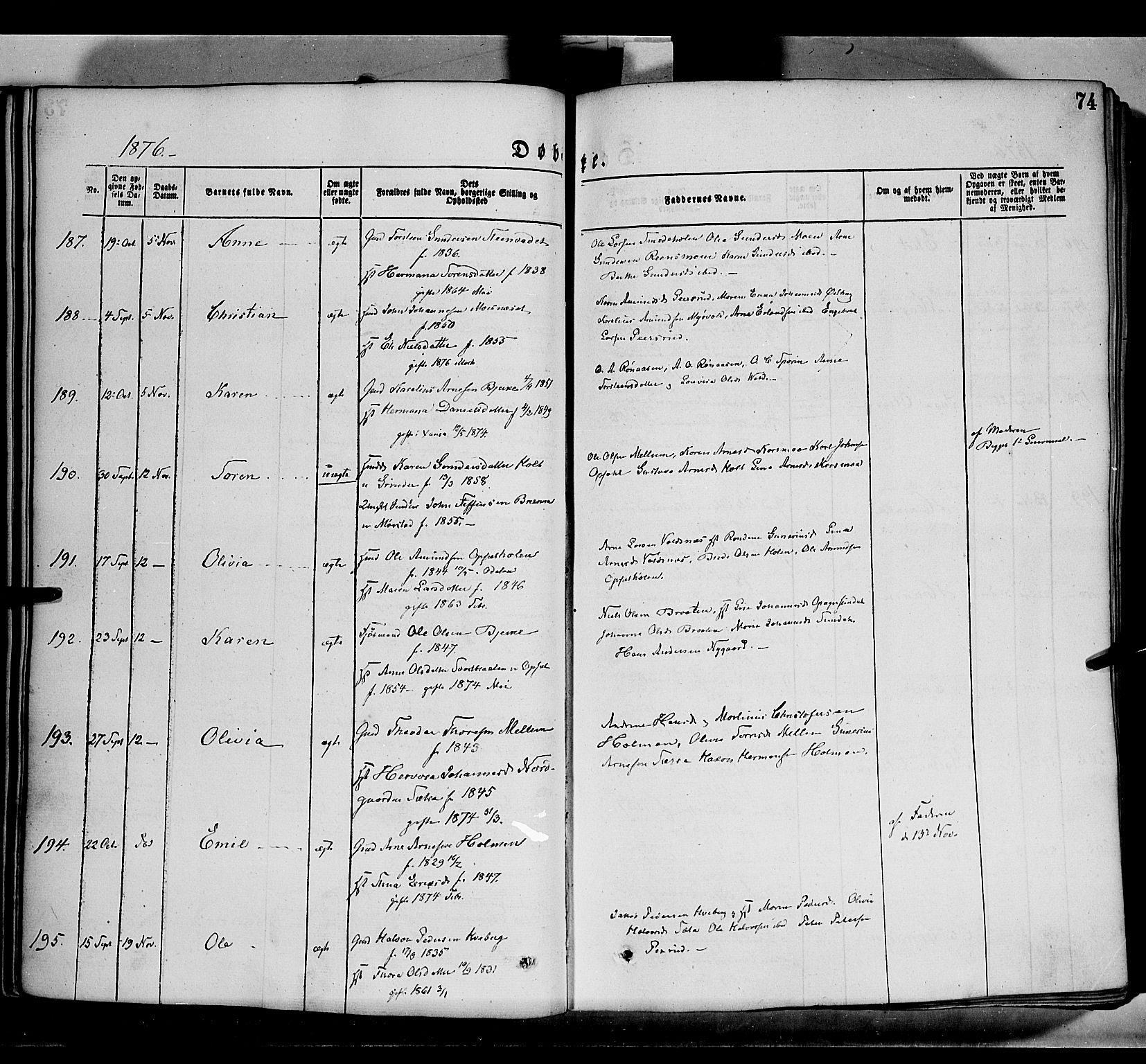 Grue prestekontor, AV/SAH-PREST-036/H/Ha/Haa/L0011: Parish register (official) no. 11, 1873-1880, p. 74