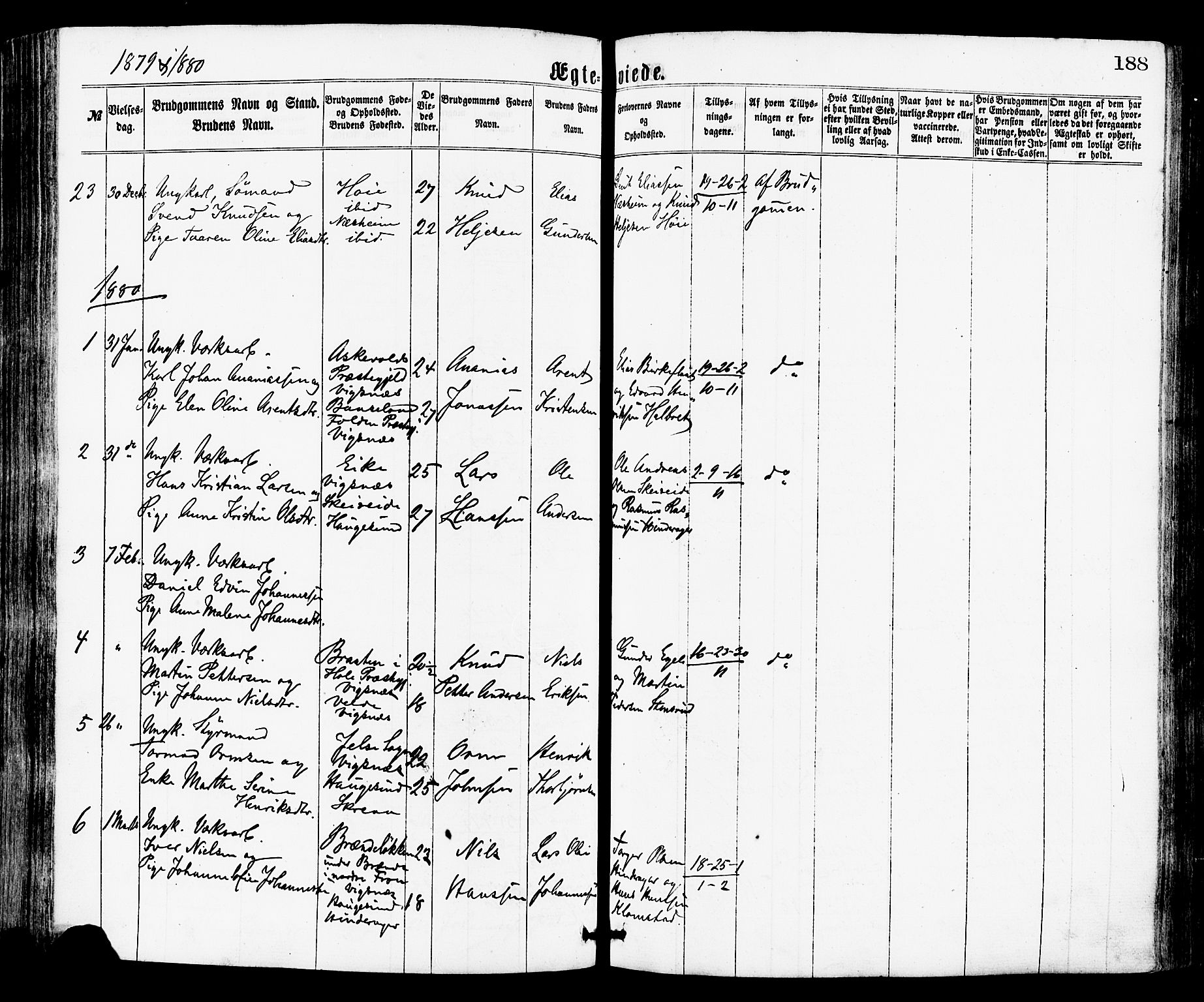 Avaldsnes sokneprestkontor, SAST/A -101851/H/Ha/Haa/L0012: Parish register (official) no. A 12, 1865-1880, p. 188