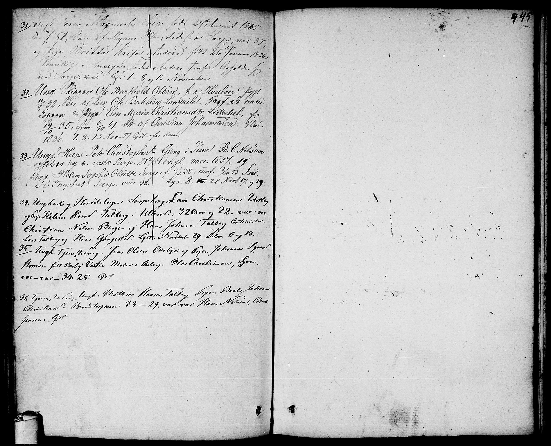 Skjeberg prestekontor Kirkebøker, AV/SAO-A-10923/F/Fa/L0005: Parish register (official) no. I 5, 1830-1845, p. 445