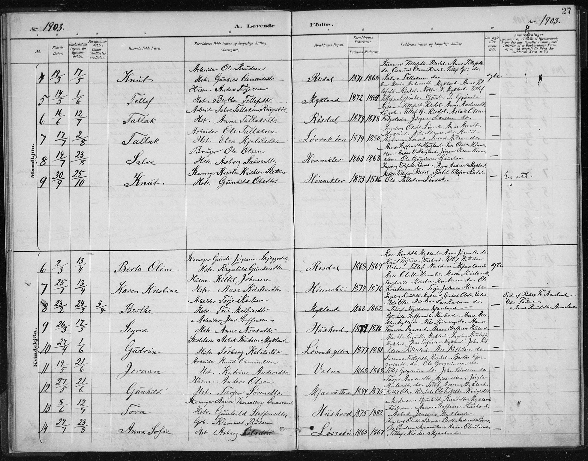 Herefoss sokneprestkontor, SAK/1111-0019/F/Fa/Fac/L0002: Parish register (official) no. A 2, 1887-1915, p. 27