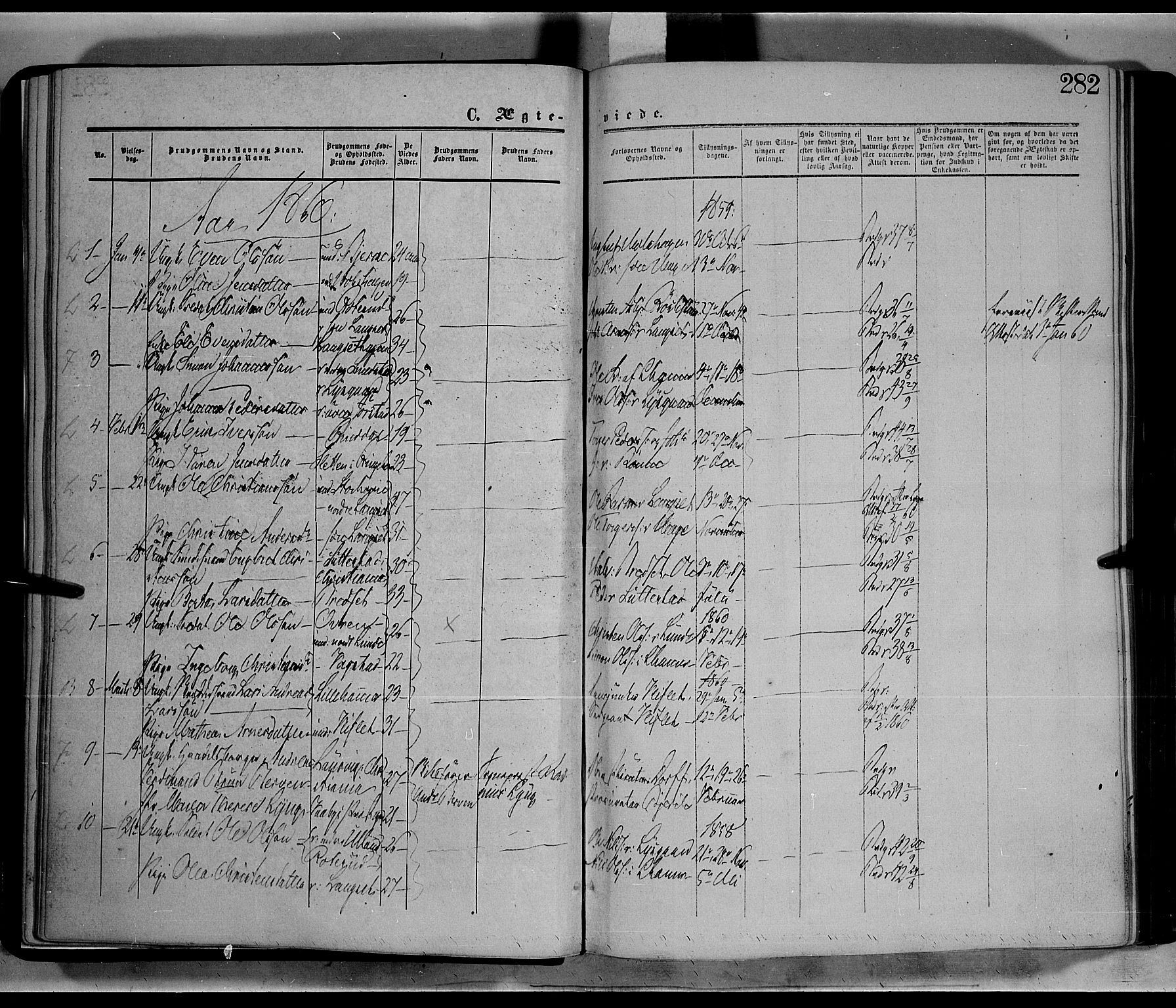 Fåberg prestekontor, SAH/PREST-086/H/Ha/Haa/L0006: Parish register (official) no. 6B, 1855-1867, p. 282