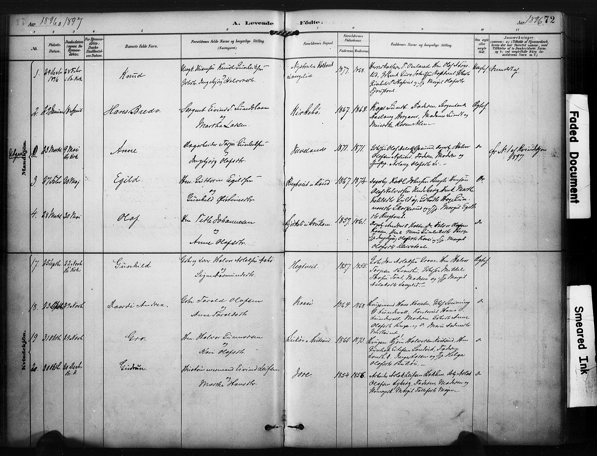 Kviteseid kirkebøker, SAKO/A-276/F/Fa/L0008: Parish register (official) no. I 8, 1882-1903, p. 72