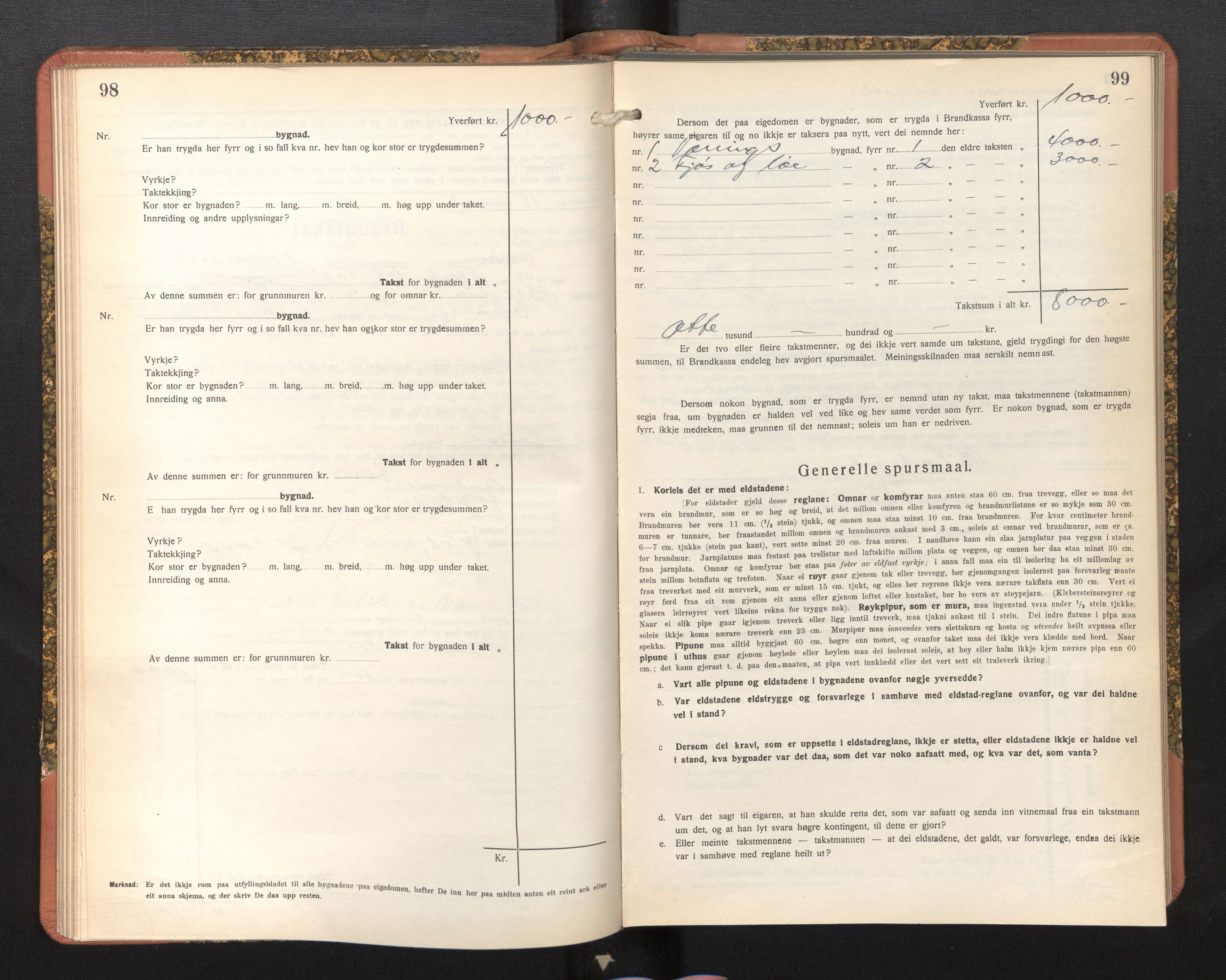 Lensmannen i Evanger, SAB/A-31701/0012/L0006: Branntakstprotokoll, skjematakst, 1936-1955, p. 98-99