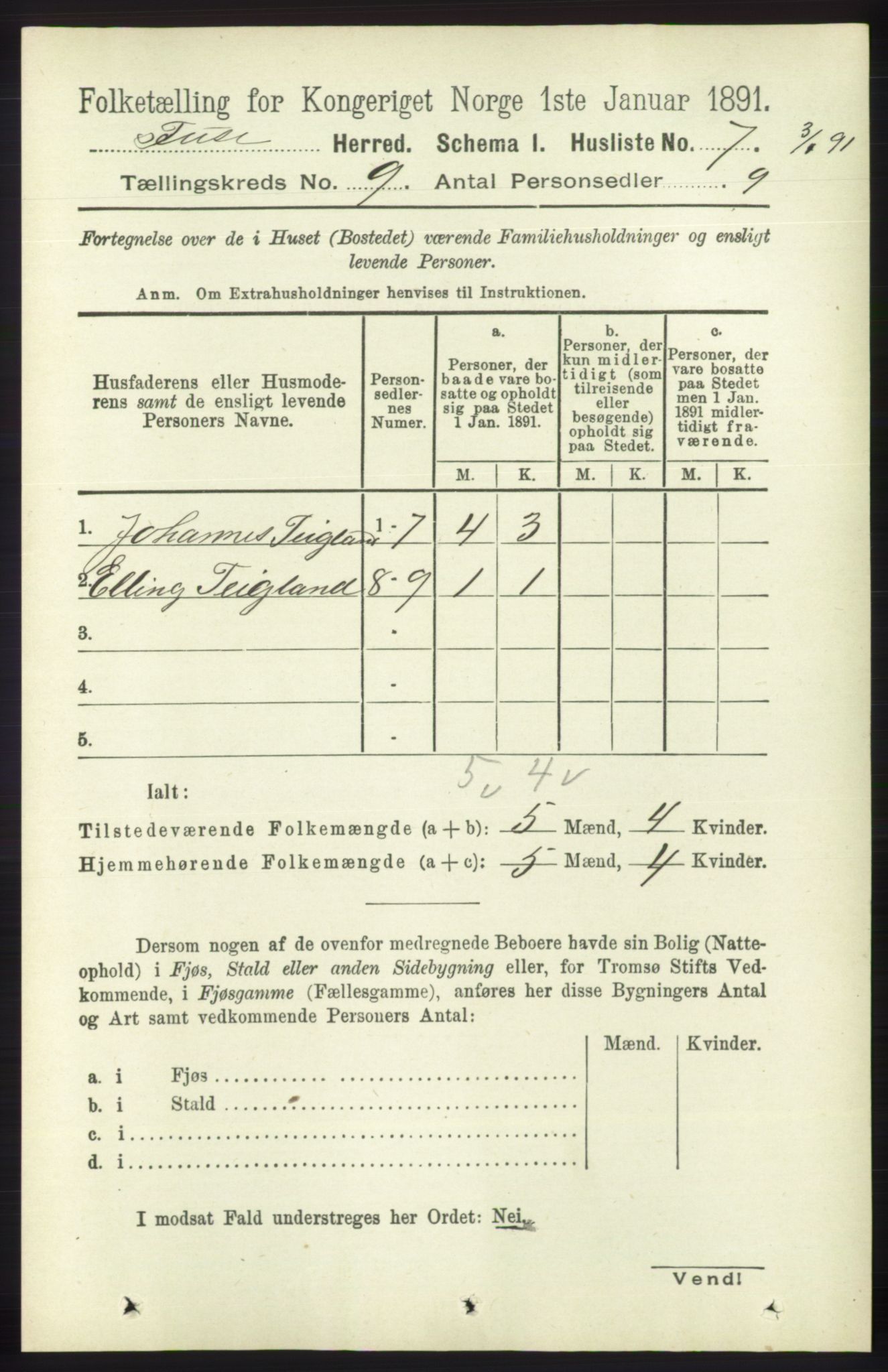 RA, 1891 census for 1241 Fusa, 1891, p. 1667