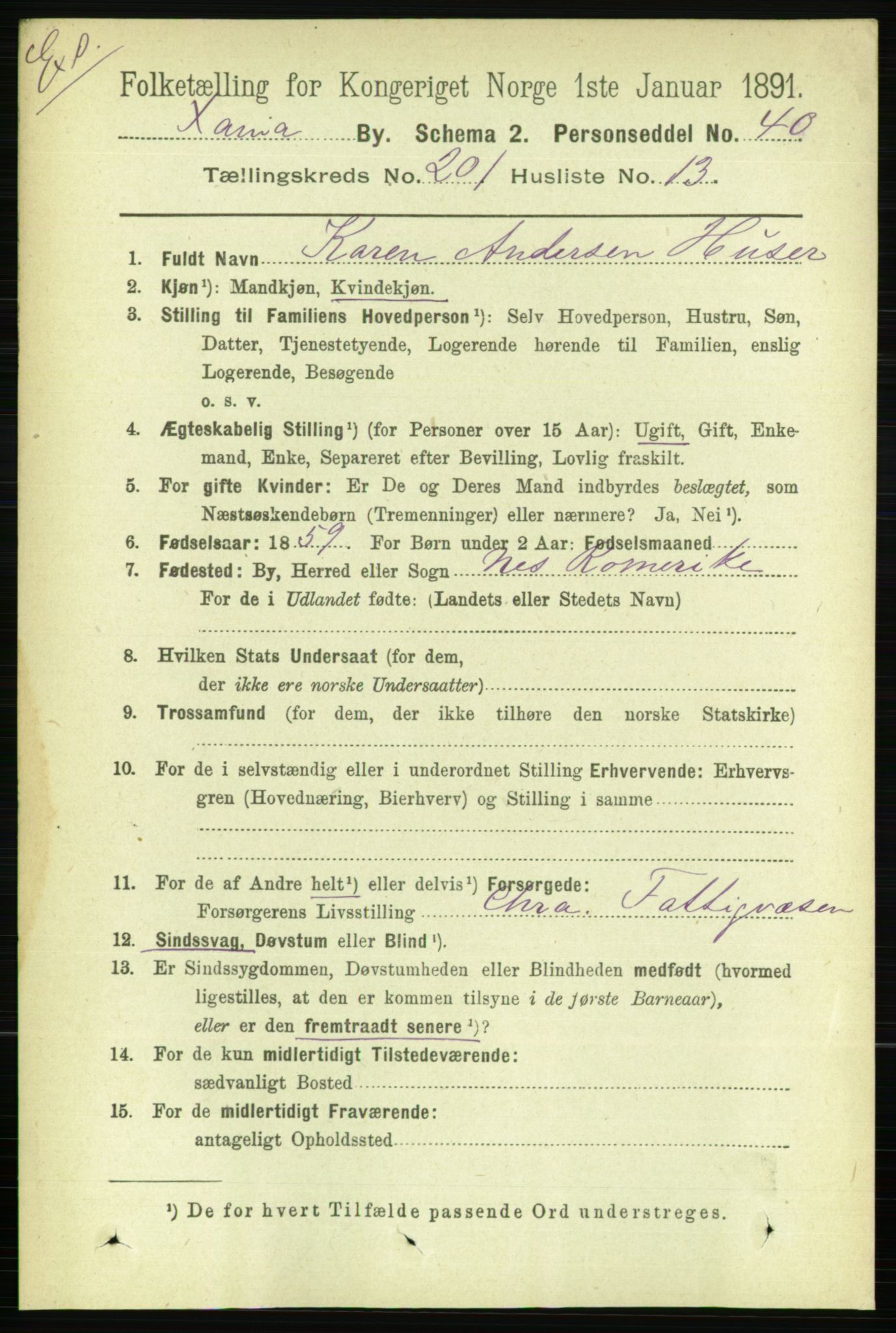 RA, 1891 census for 0301 Kristiania, 1891, p. 121140