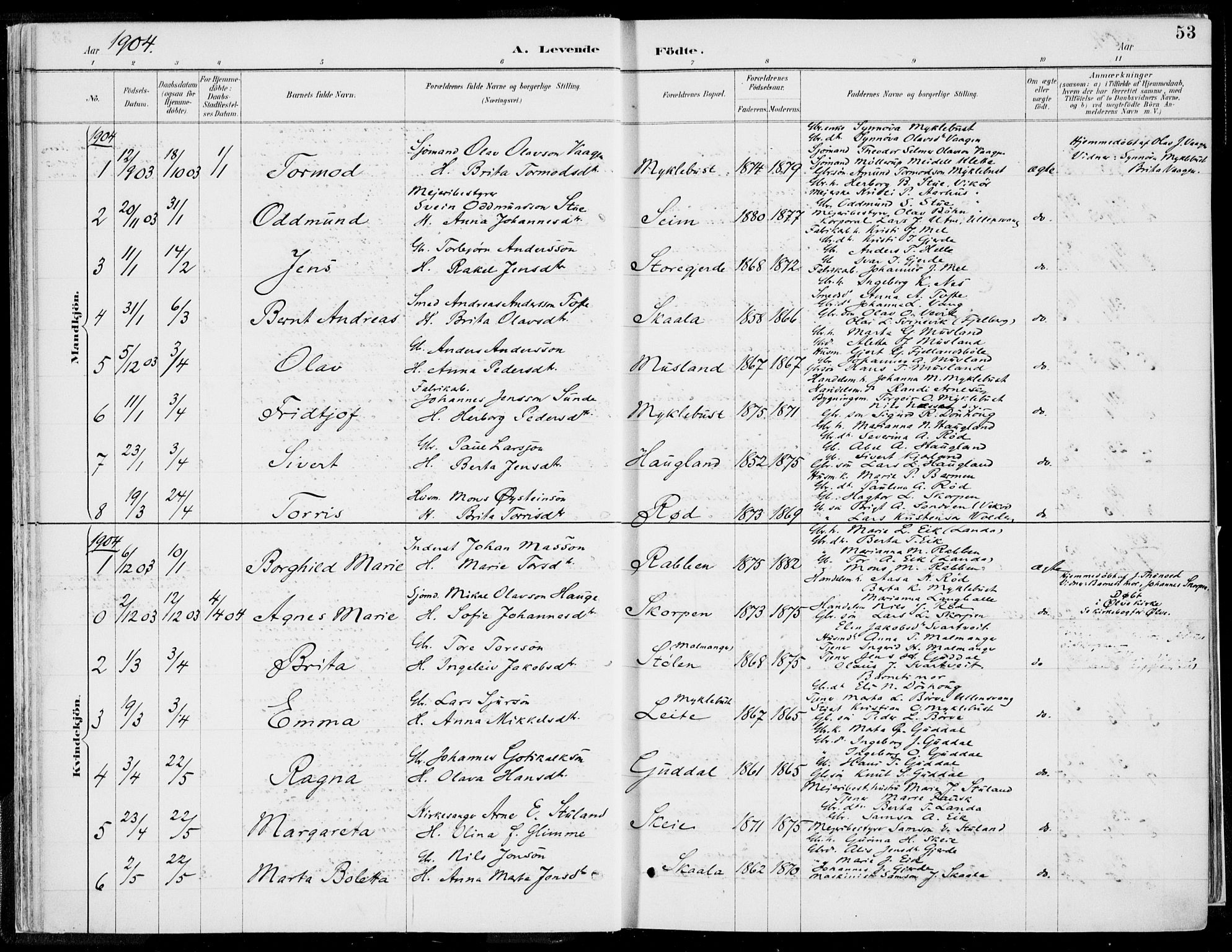 Kvinnherad sokneprestembete, SAB/A-76401/H/Haa: Parish register (official) no. B  1, 1887-1921, p. 53