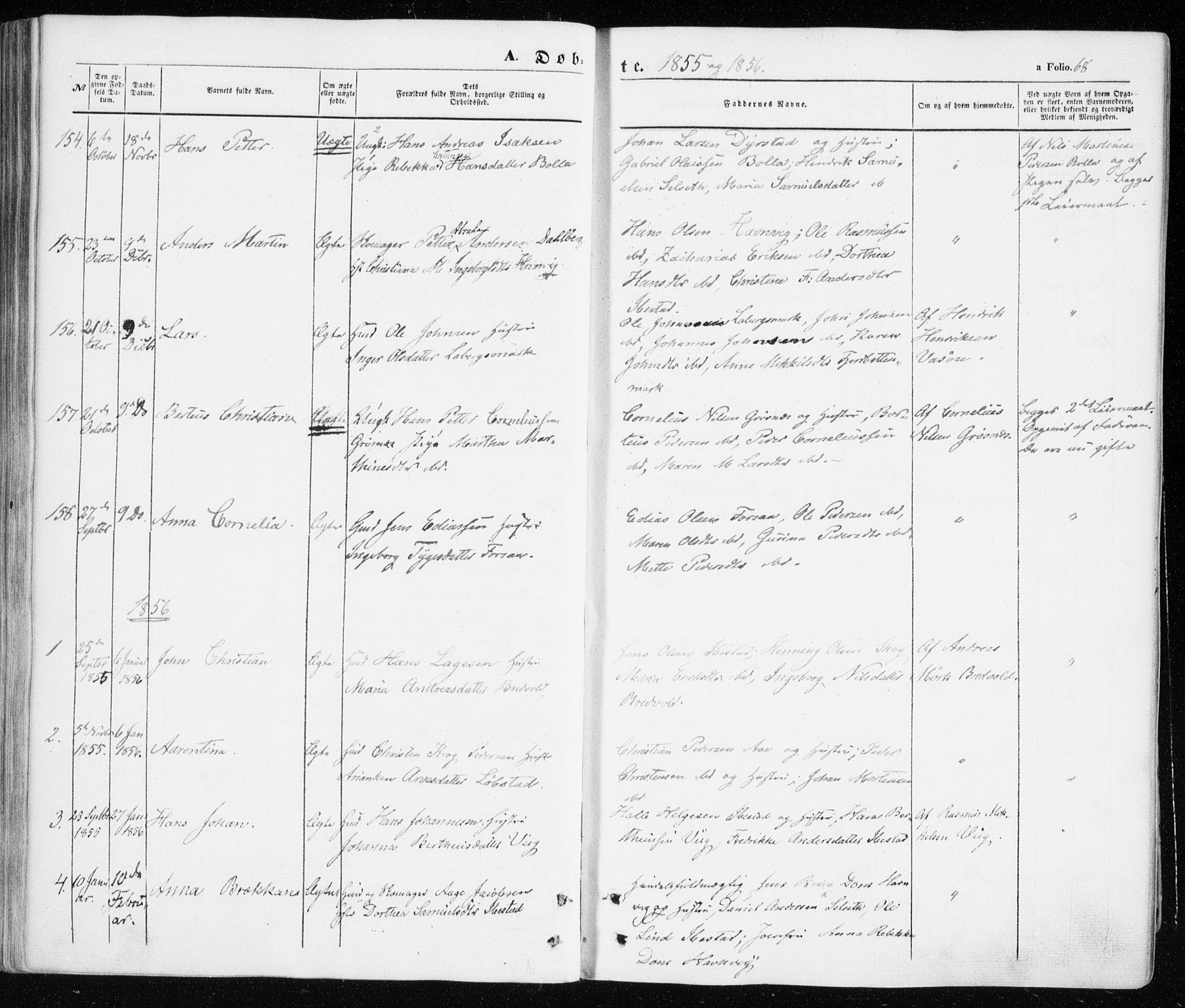 Ibestad sokneprestembete, SATØ/S-0077/H/Ha/Haa/L0008kirke: Parish register (official) no. 8, 1850-1859, p. 68