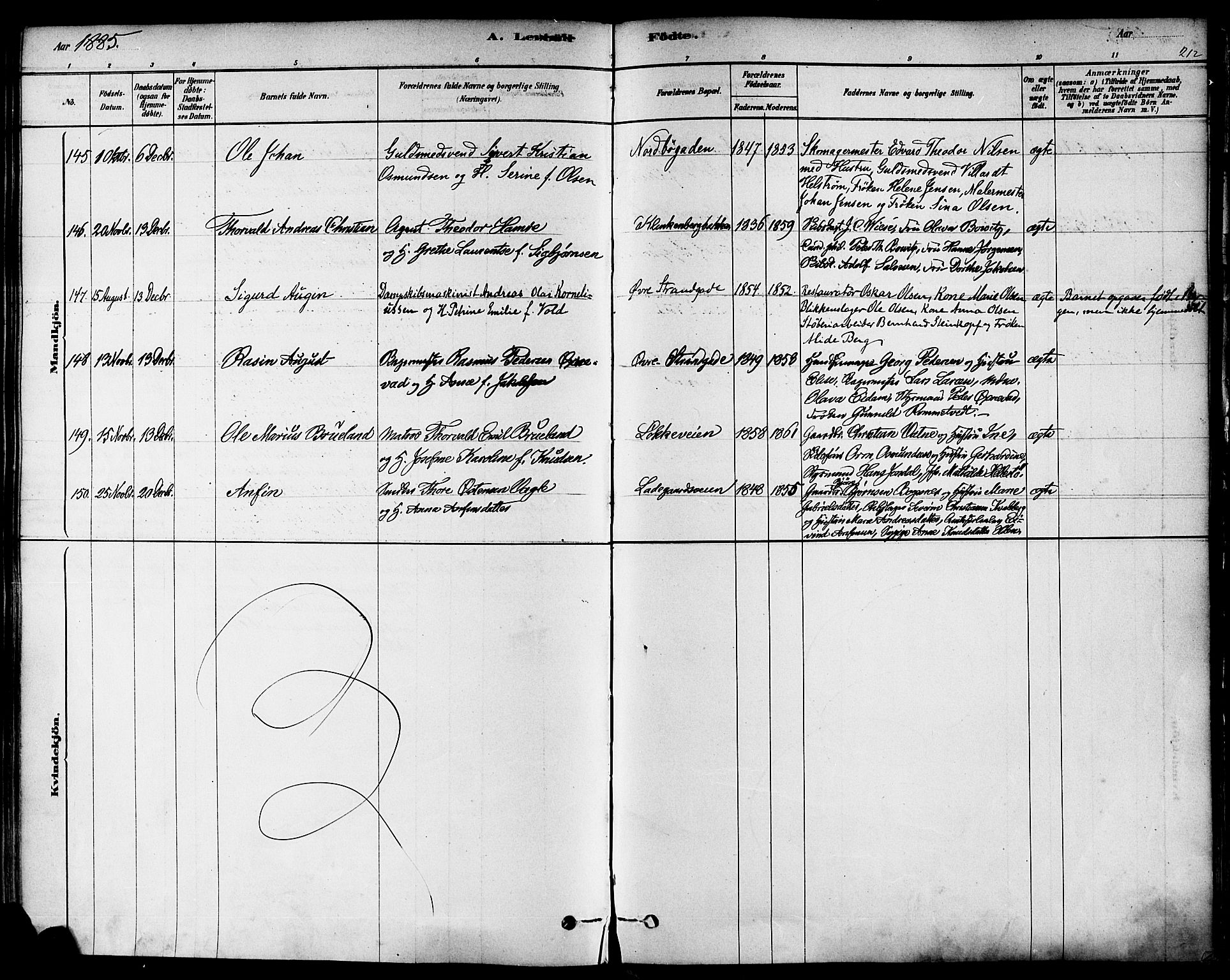 Domkirken sokneprestkontor, AV/SAST-A-101812/001/30/30BA/L0026: Parish register (official) no. A 25, 1878-1889, p. 212