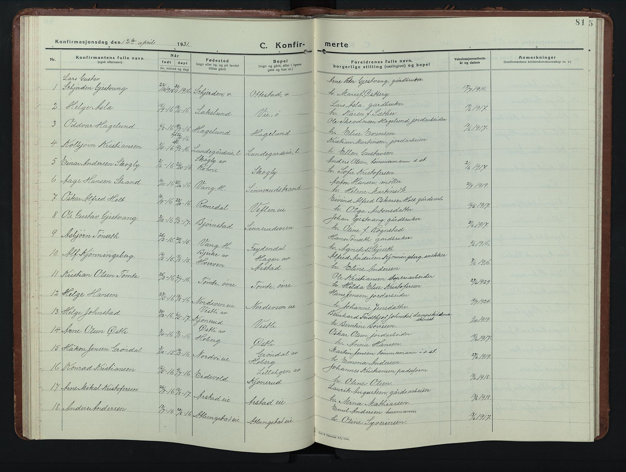 Stange prestekontor, AV/SAH-PREST-002/L/L0019: Parish register (copy) no. 19, 1929-1947, p. 81