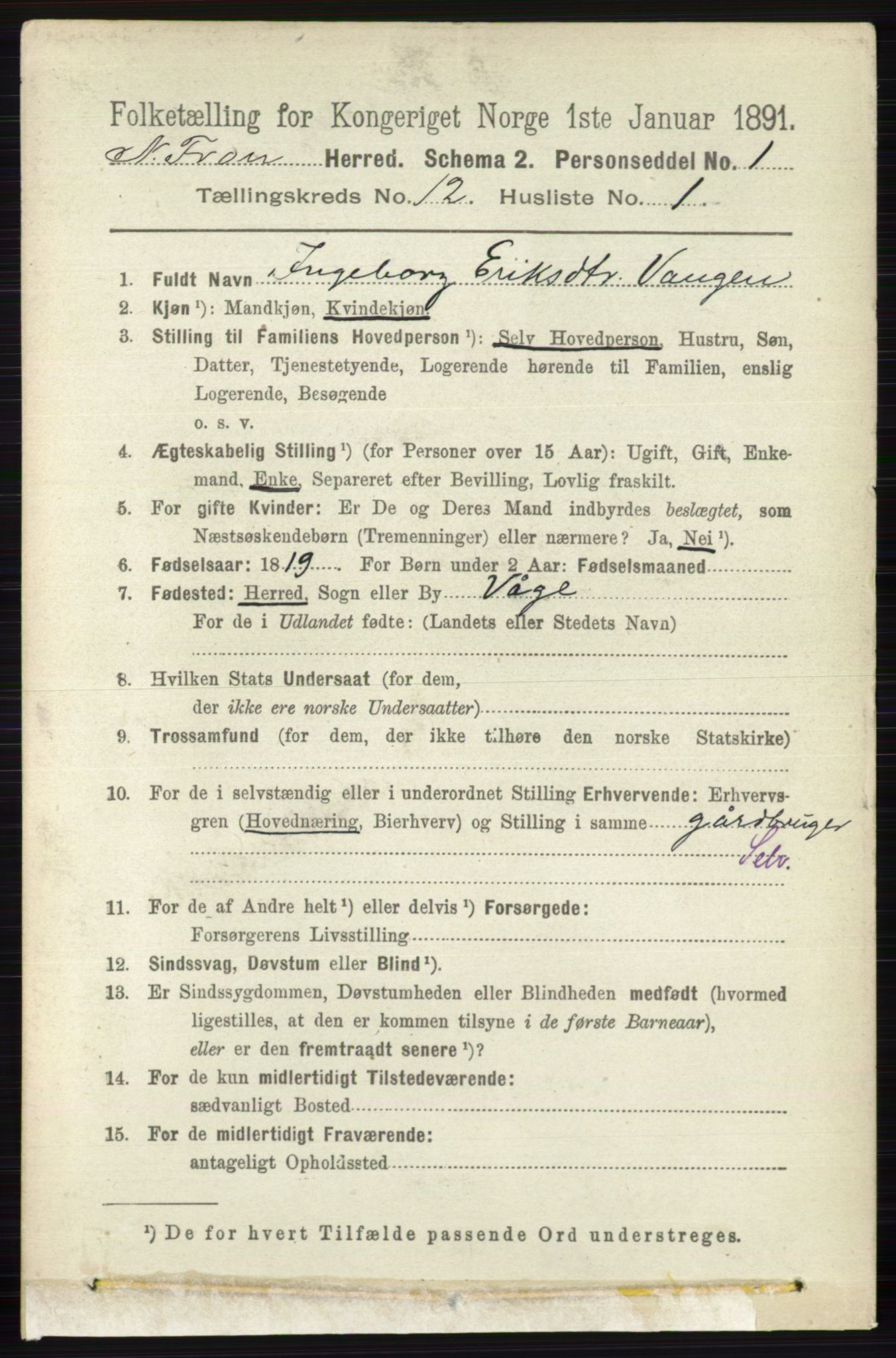 RA, 1891 census for 0518 Nord-Fron, 1891, p. 5106