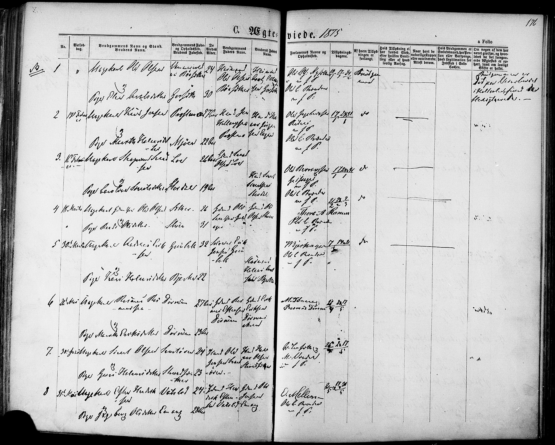 Ministerialprotokoller, klokkerbøker og fødselsregistre - Sør-Trøndelag, SAT/A-1456/678/L0900: Parish register (official) no. 678A09, 1872-1881, p. 176