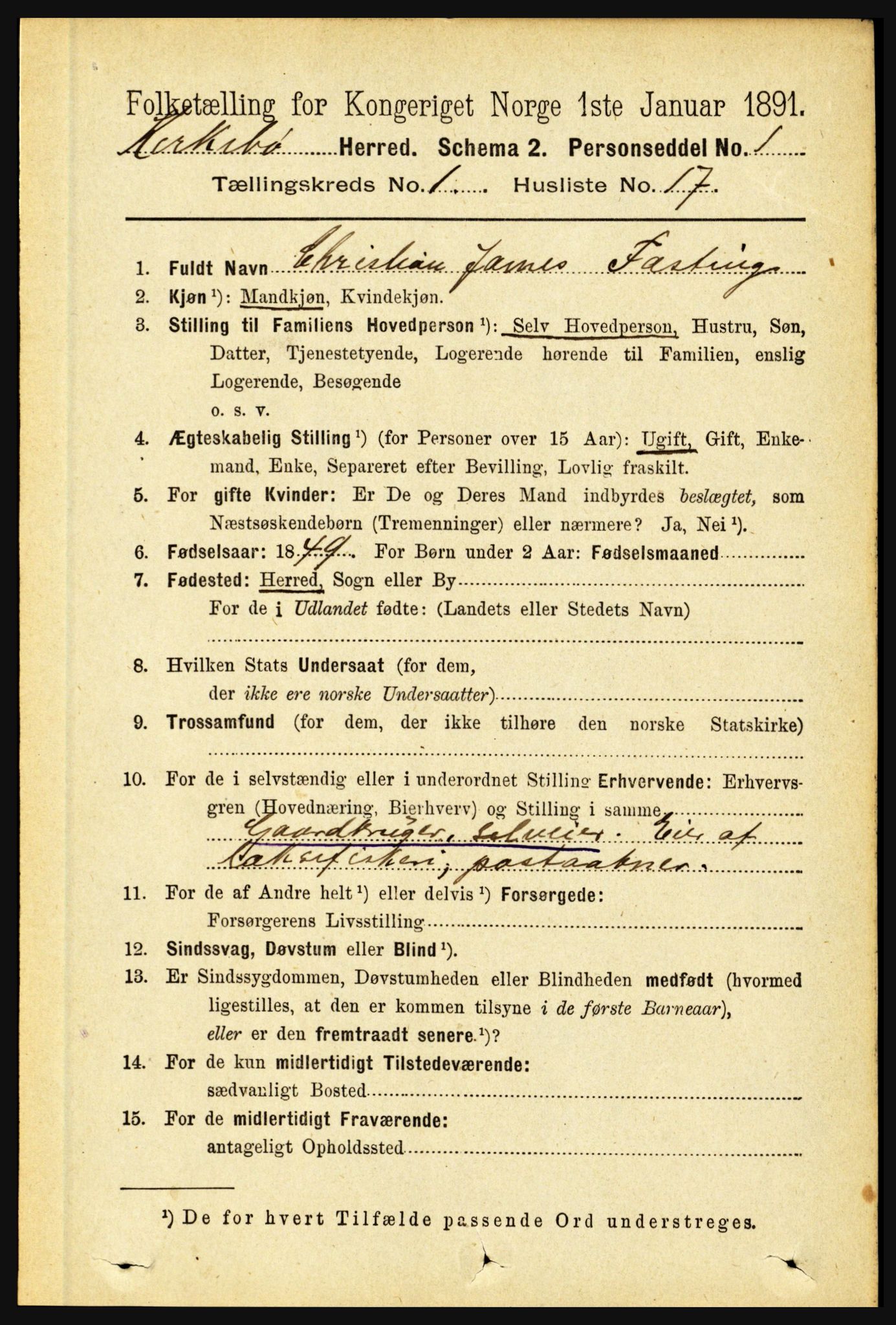 RA, 1891 census for 1416 Kyrkjebø, 1891, p. 164