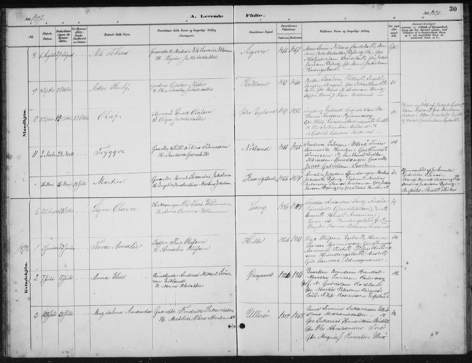 Herad sokneprestkontor, SAK/1111-0018/F/Fb/Fbb/L0004: Parish register (copy) no. B 4, 1890-1935, p. 30