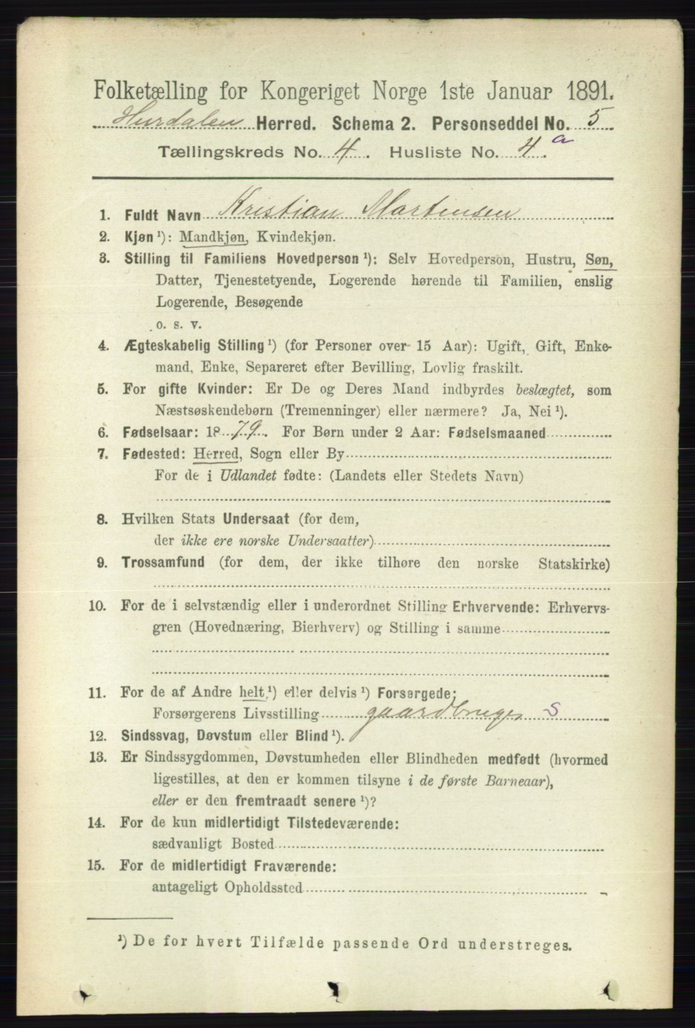 RA, 1891 census for 0239 Hurdal, 1891, p. 1450