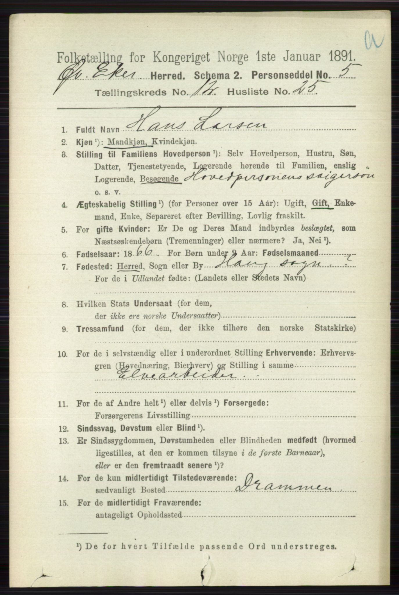 RA, 1891 census for 0624 Øvre Eiker, 1891, p. 5439