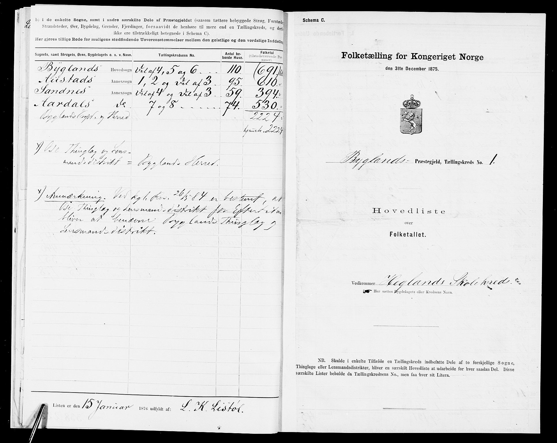 SAK, 1875 census for 0938P Bygland, 1875, p. 16