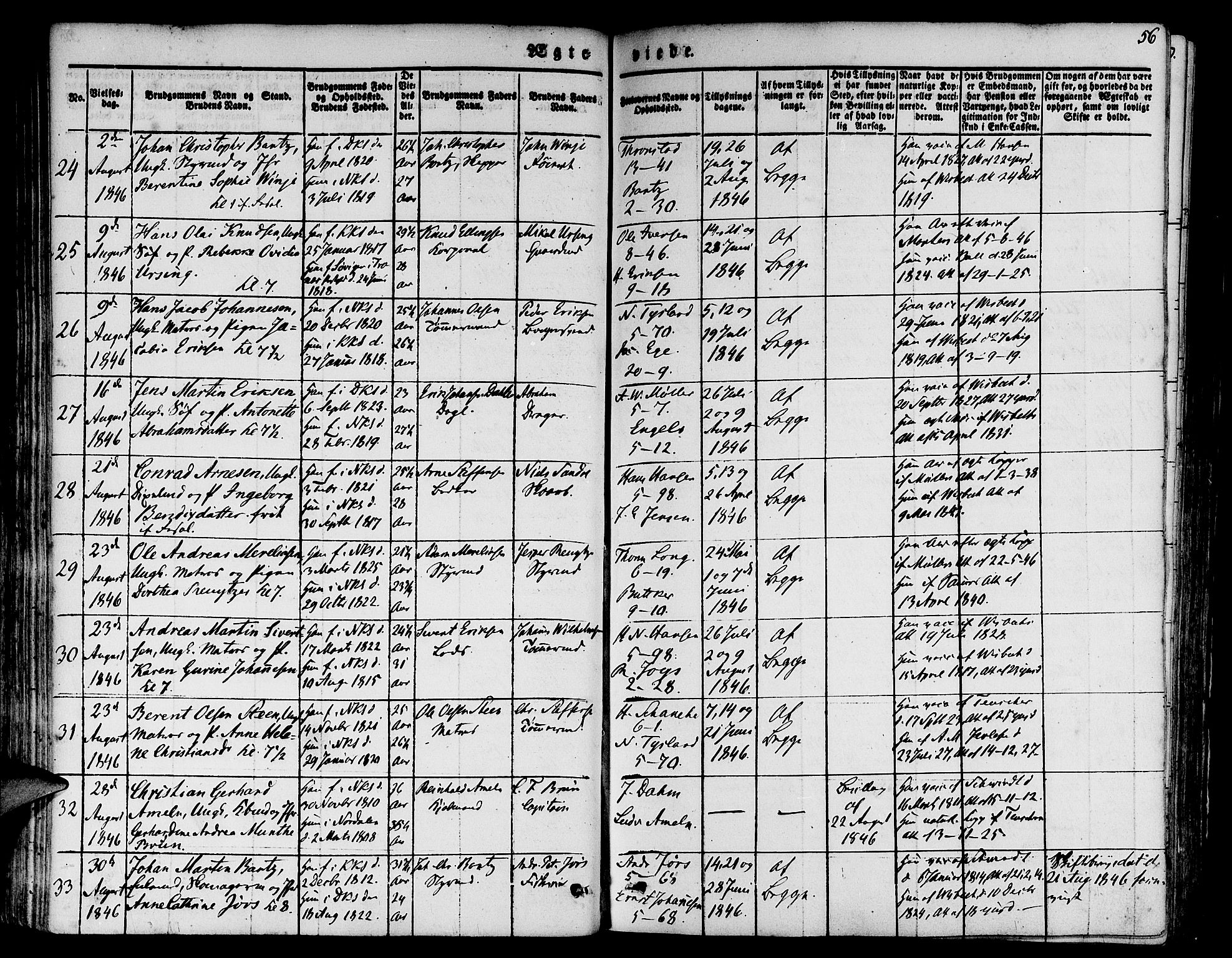 Nykirken Sokneprestembete, AV/SAB-A-77101/H/Hab: Parish register (copy) no. D 1, 1832-1867, p. 56