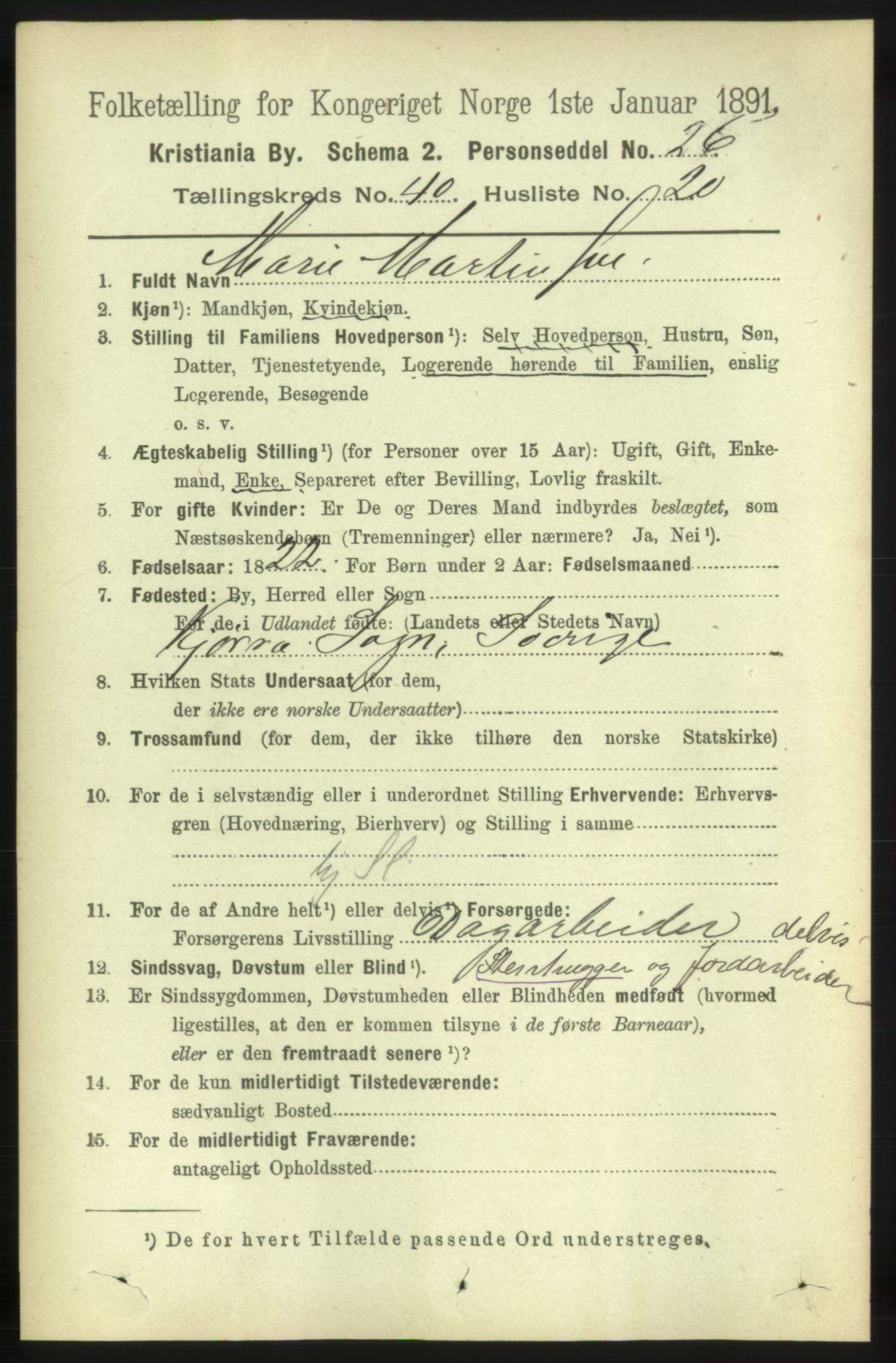 RA, 1891 census for 0301 Kristiania, 1891, p. 23465