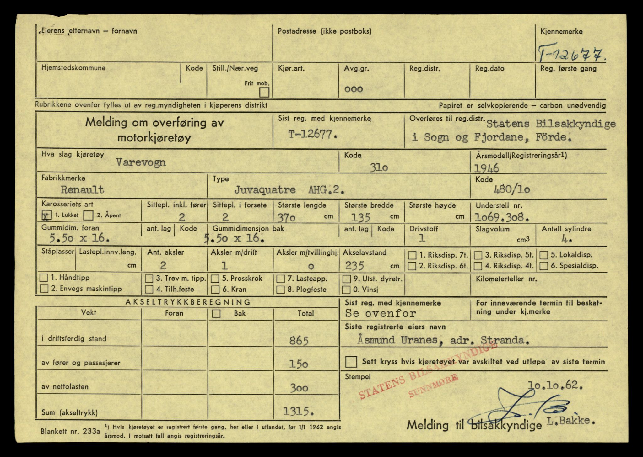 Møre og Romsdal vegkontor - Ålesund trafikkstasjon, AV/SAT-A-4099/F/Fe/L0035: Registreringskort for kjøretøy T 12653 - T 12829, 1927-1998, p. 452