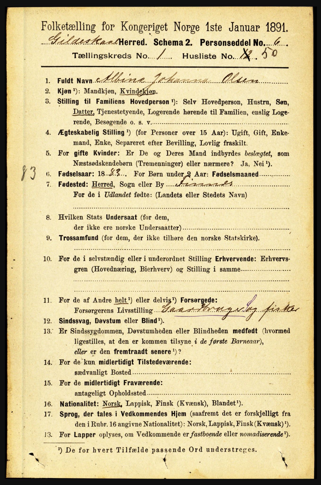 RA, 1891 census for 1838 Gildeskål, 1891, p. 434