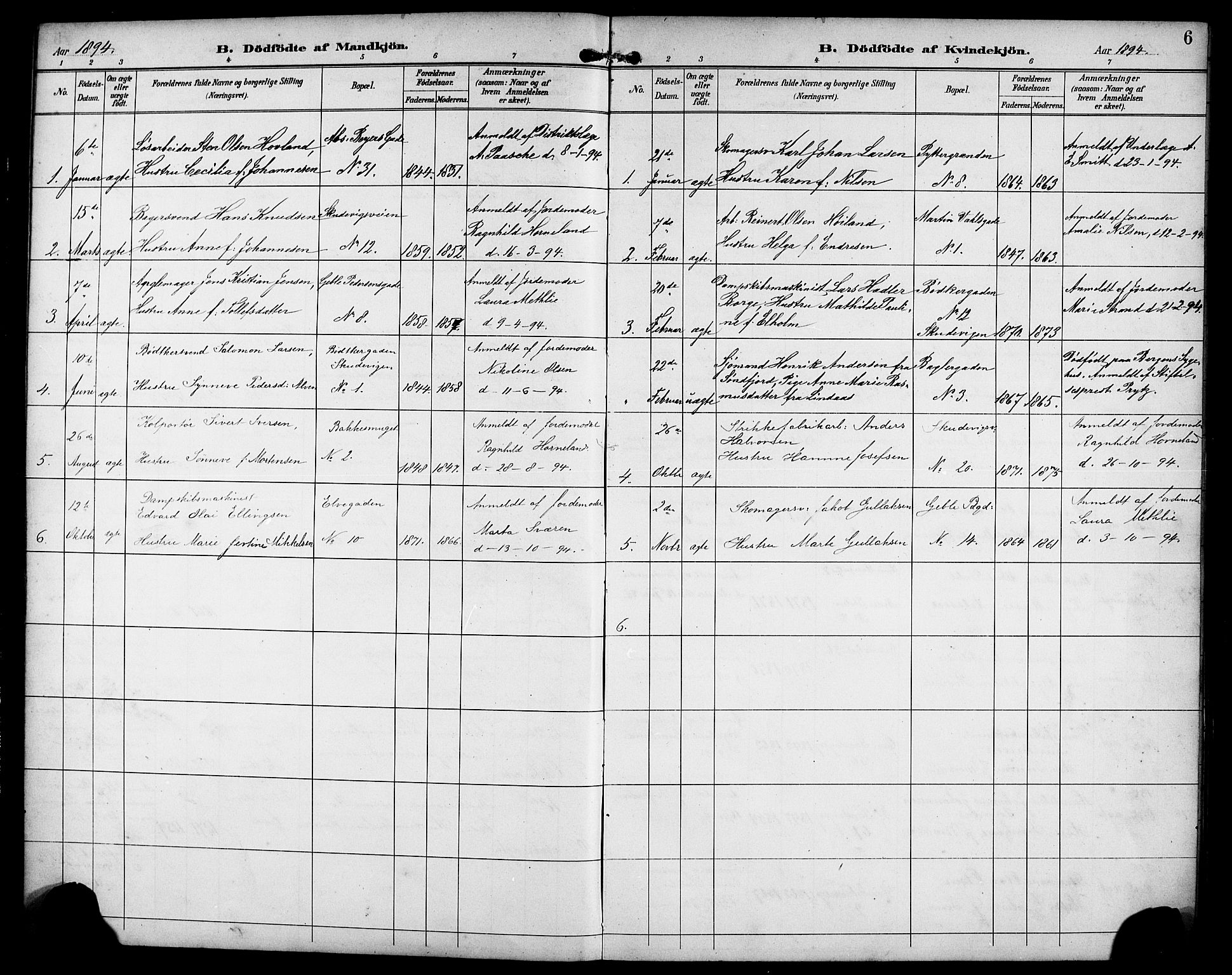 Sandviken Sokneprestembete, SAB/A-77601/H/Hb/L0003: Parish register (copy) no. A 4, 1892-1901, p. 6