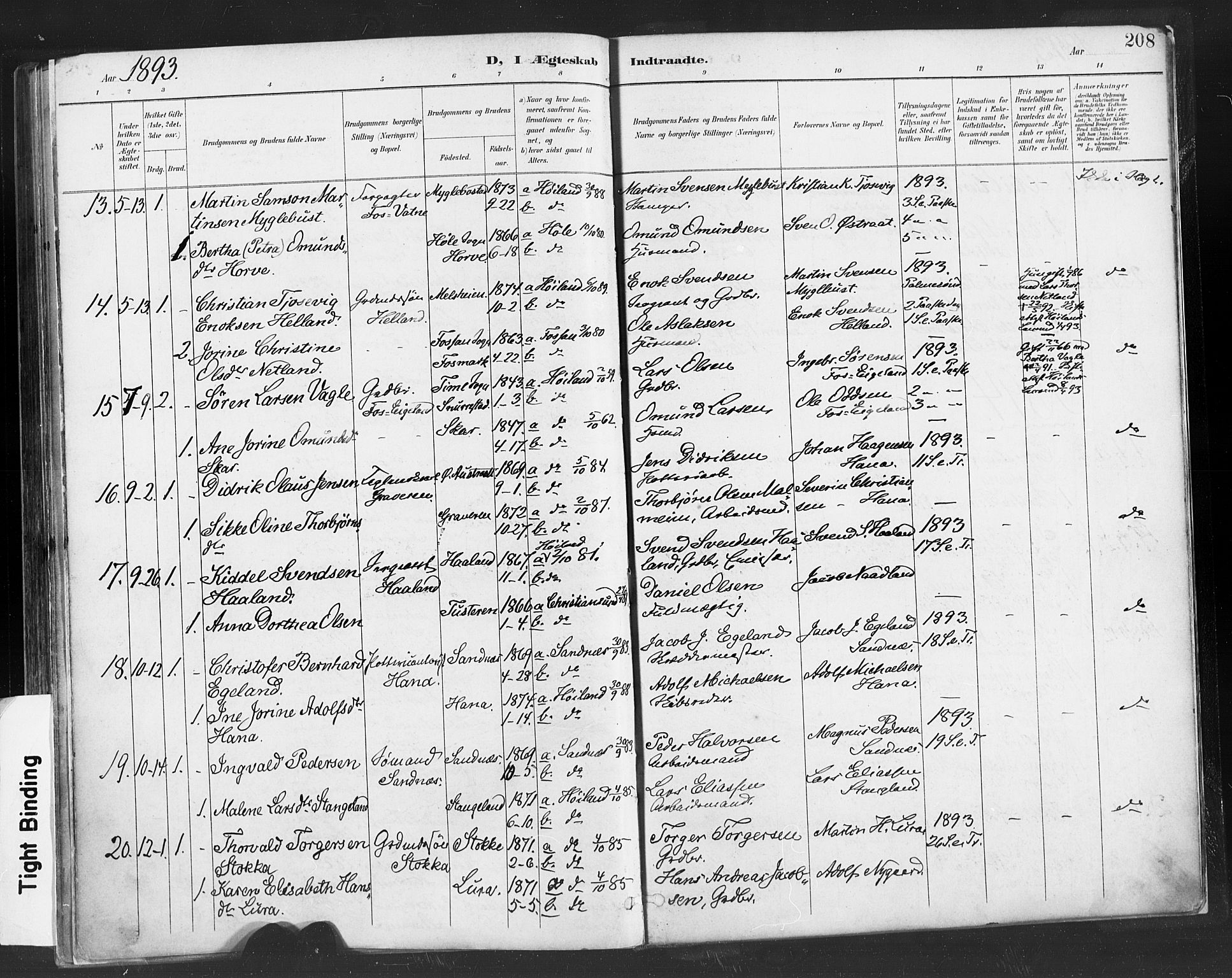 Høyland sokneprestkontor, AV/SAST-A-101799/001/30BA/L0013: Parish register (official) no. A 13.1, 1889-1898, p. 208