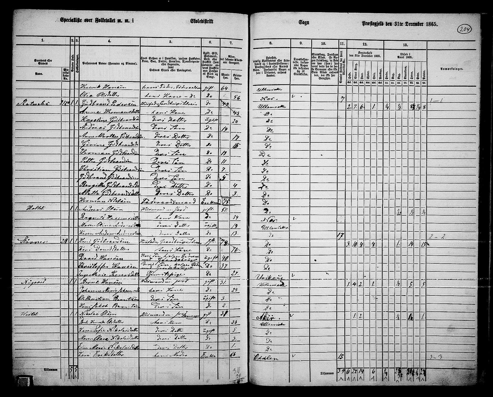 RA, 1865 census for Ullensaker, 1865, p. 176