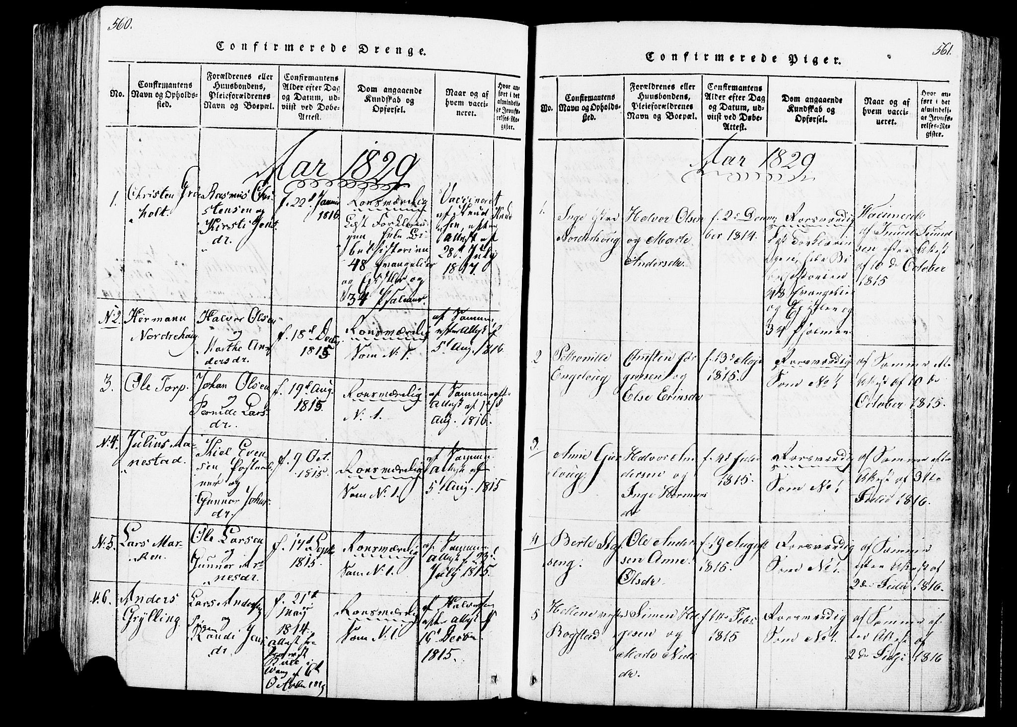 Løten prestekontor, AV/SAH-PREST-022/K/Ka/L0005: Parish register (official) no. 5, 1814-1832, p. 560-561