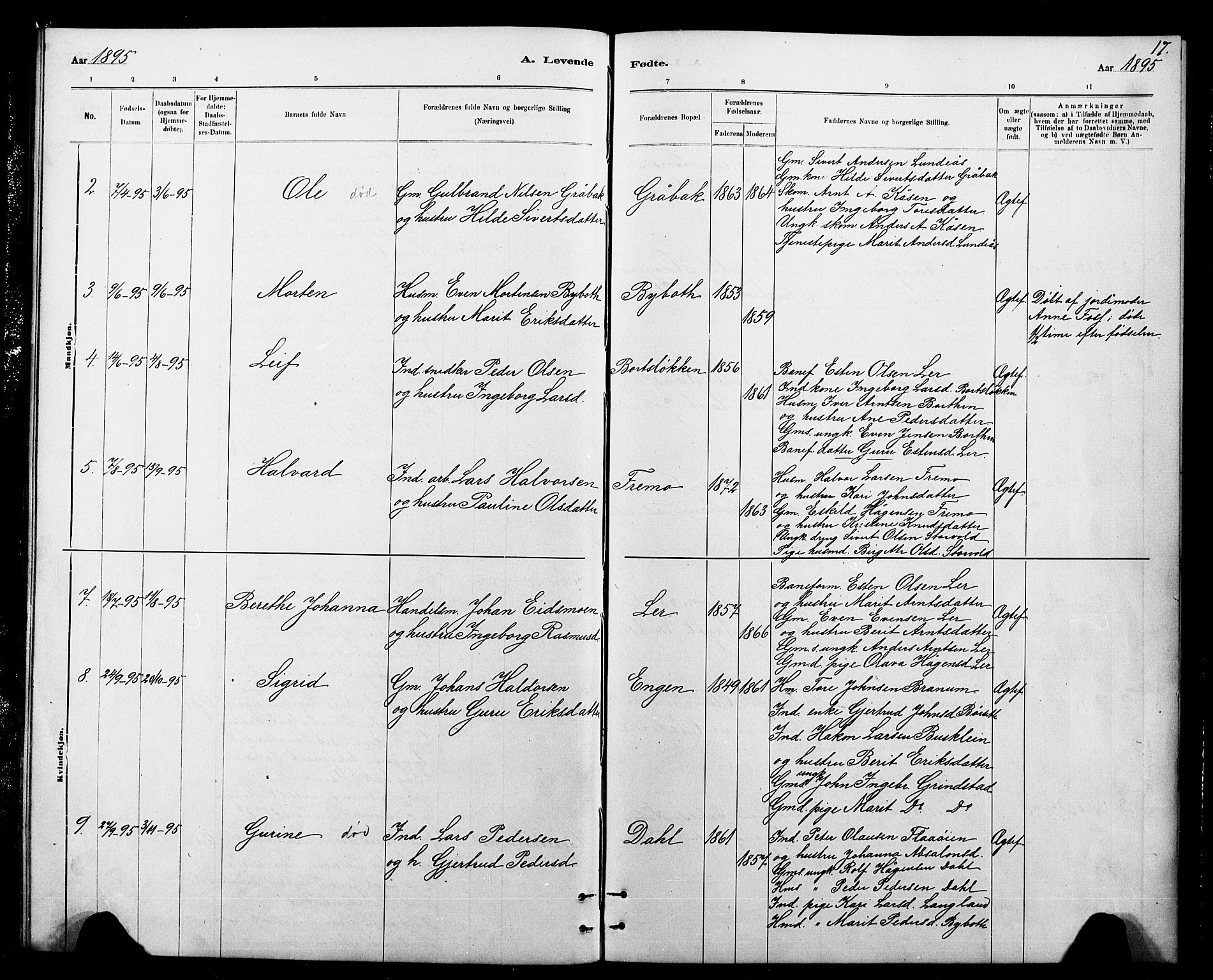 Ministerialprotokoller, klokkerbøker og fødselsregistre - Sør-Trøndelag, AV/SAT-A-1456/693/L1123: Parish register (copy) no. 693C04, 1887-1910, p. 17