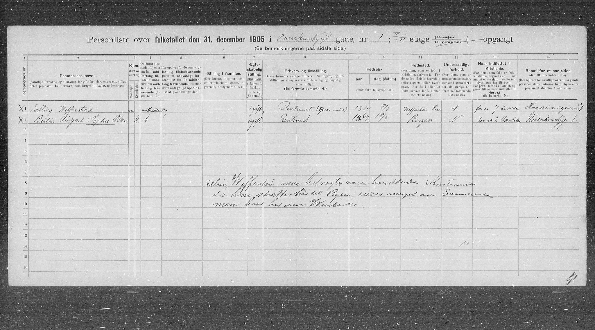 OBA, Municipal Census 1905 for Kristiania, 1905, p. 44121