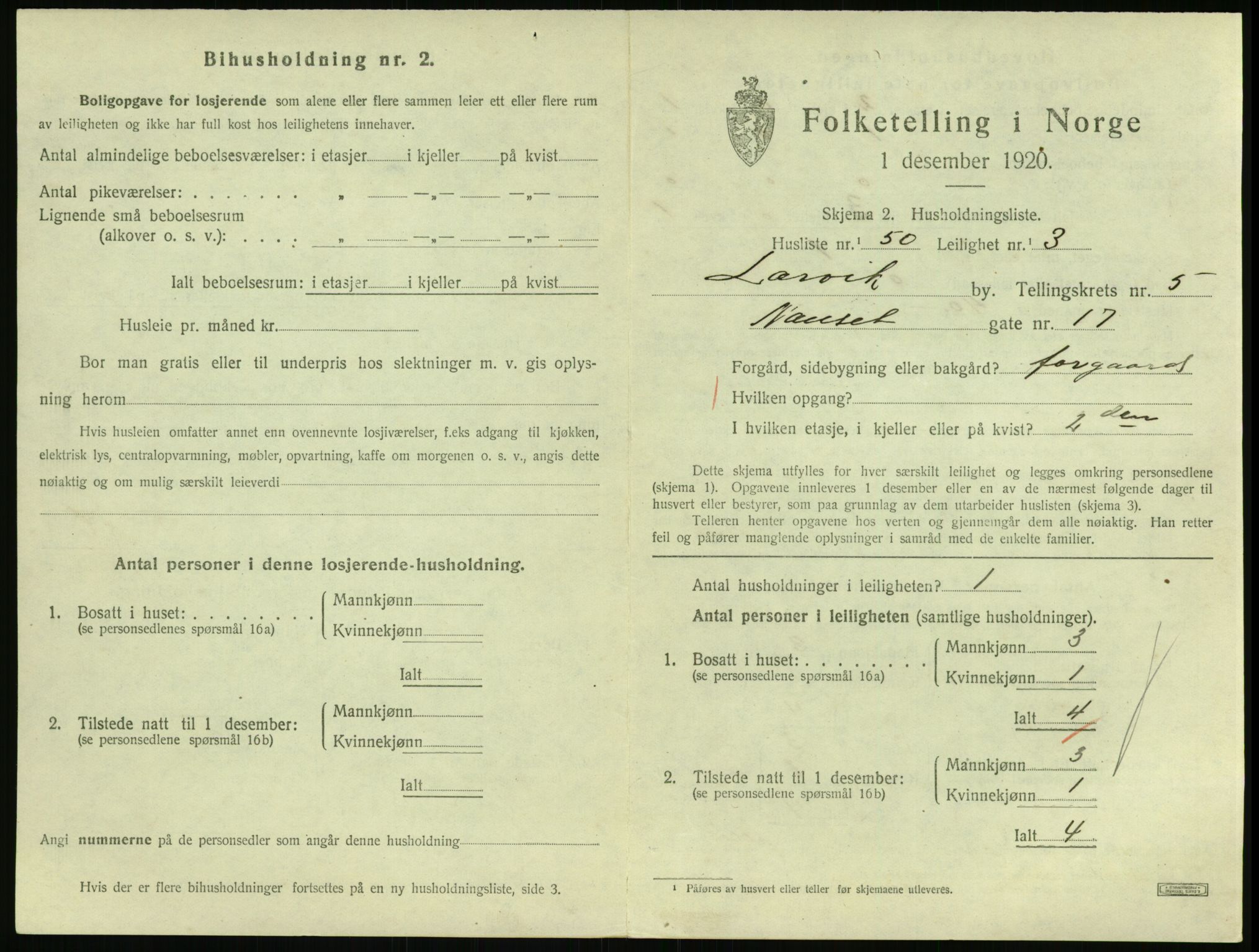 SAKO, 1920 census for Larvik, 1920, p. 5044