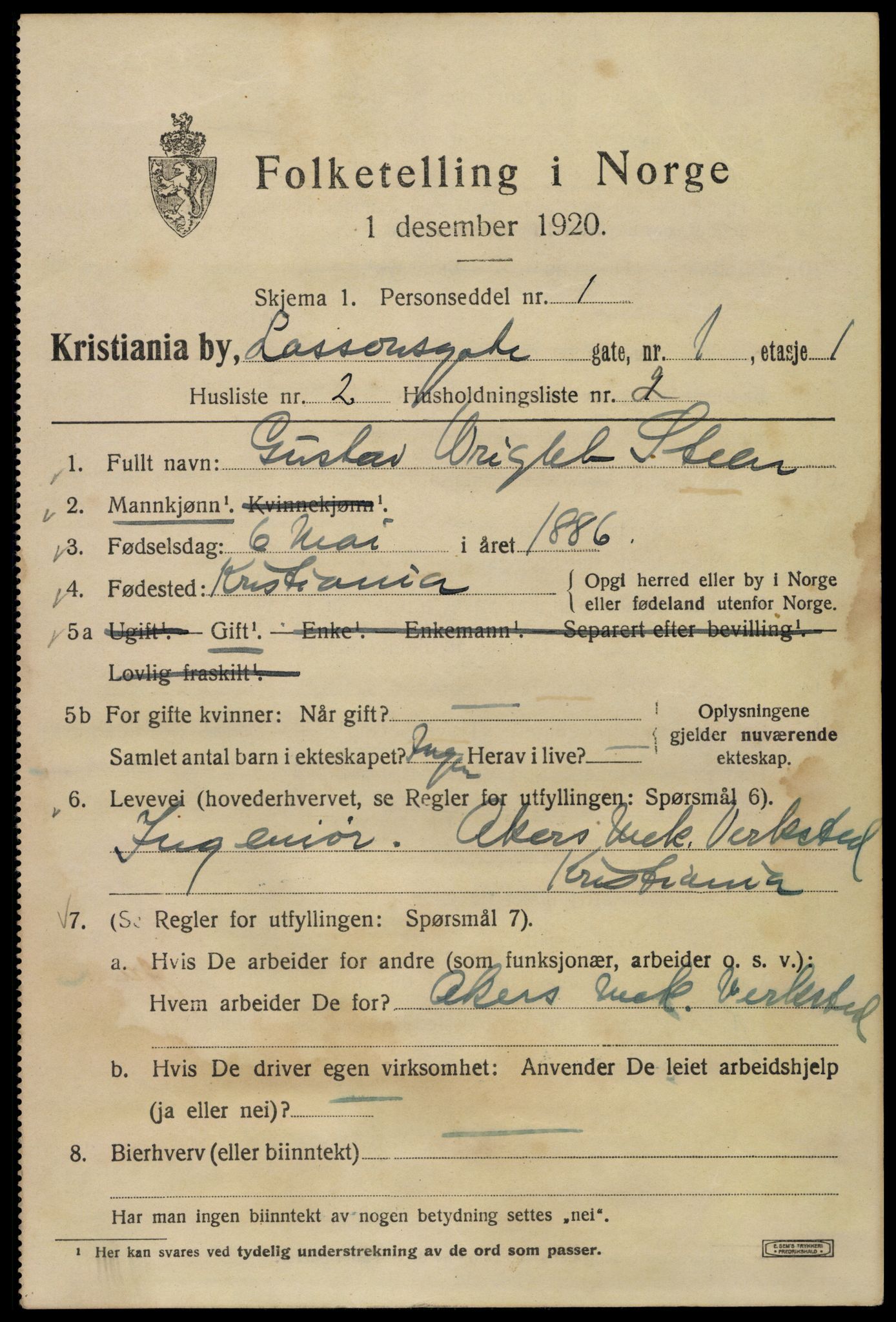 SAO, 1920 census for Kristiania, 1920, p. 361847