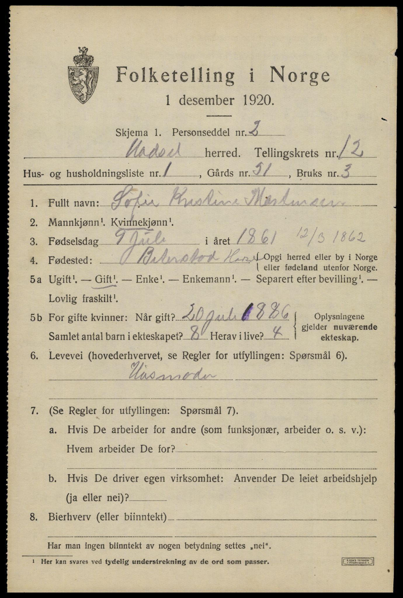 SAT, 1920 census for Hadsel, 1920, p. 9084