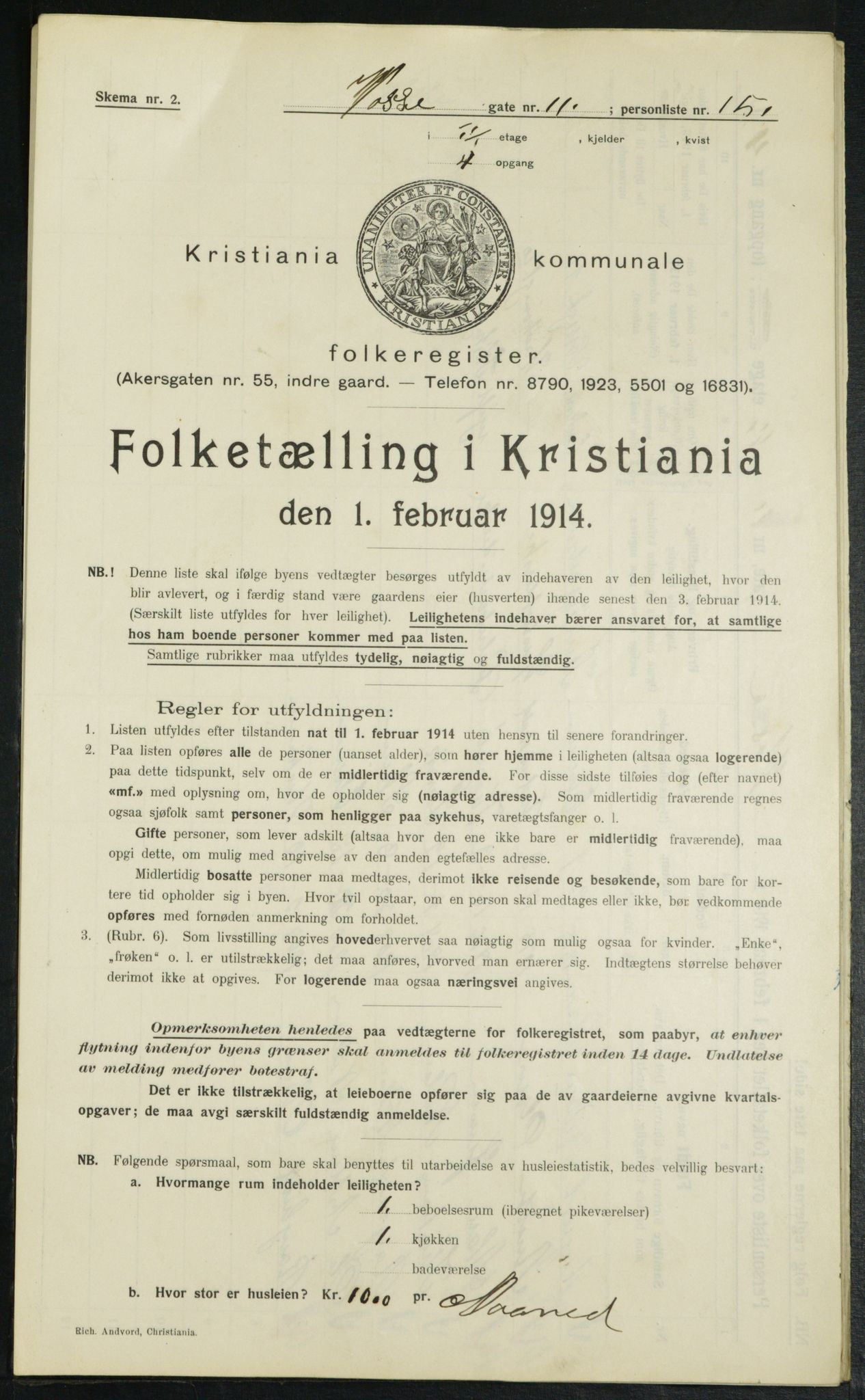 OBA, Municipal Census 1914 for Kristiania, 1914, p. 126464