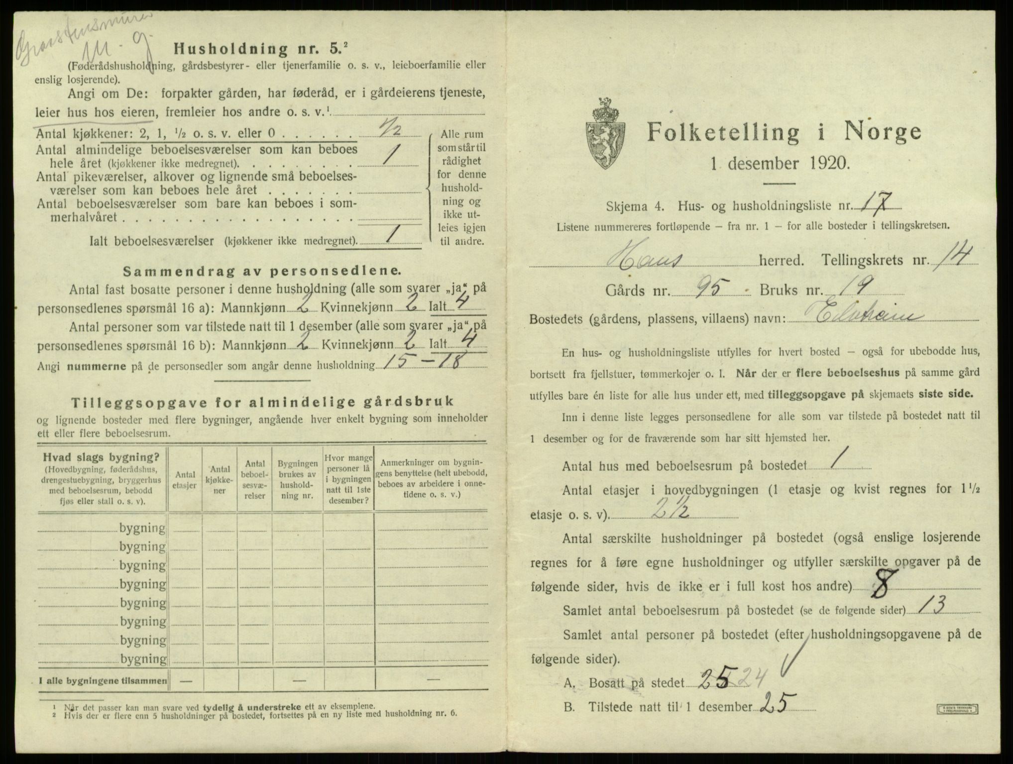 SAB, 1920 census for Haus, 1920, p. 1174