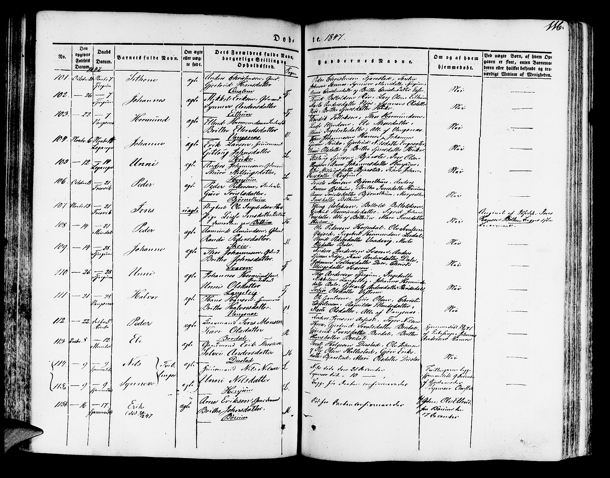 Leikanger sokneprestembete, AV/SAB-A-81001/H/Haa/Haaa/L0007: Parish register (official) no. A 7, 1838-1851, p. 116