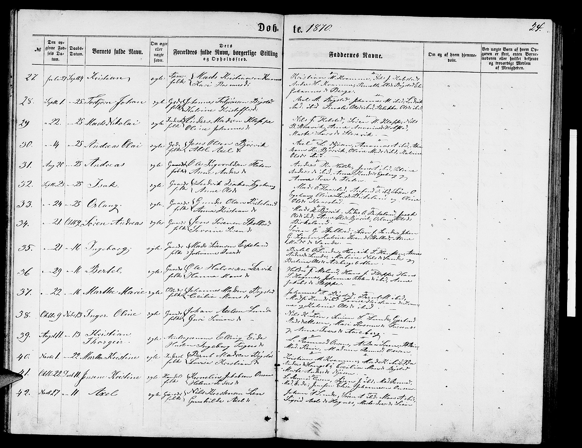 Gaular sokneprestembete, SAB/A-80001/H/Hab: Parish register (copy) no. B 2, 1863-1881, p. 24
