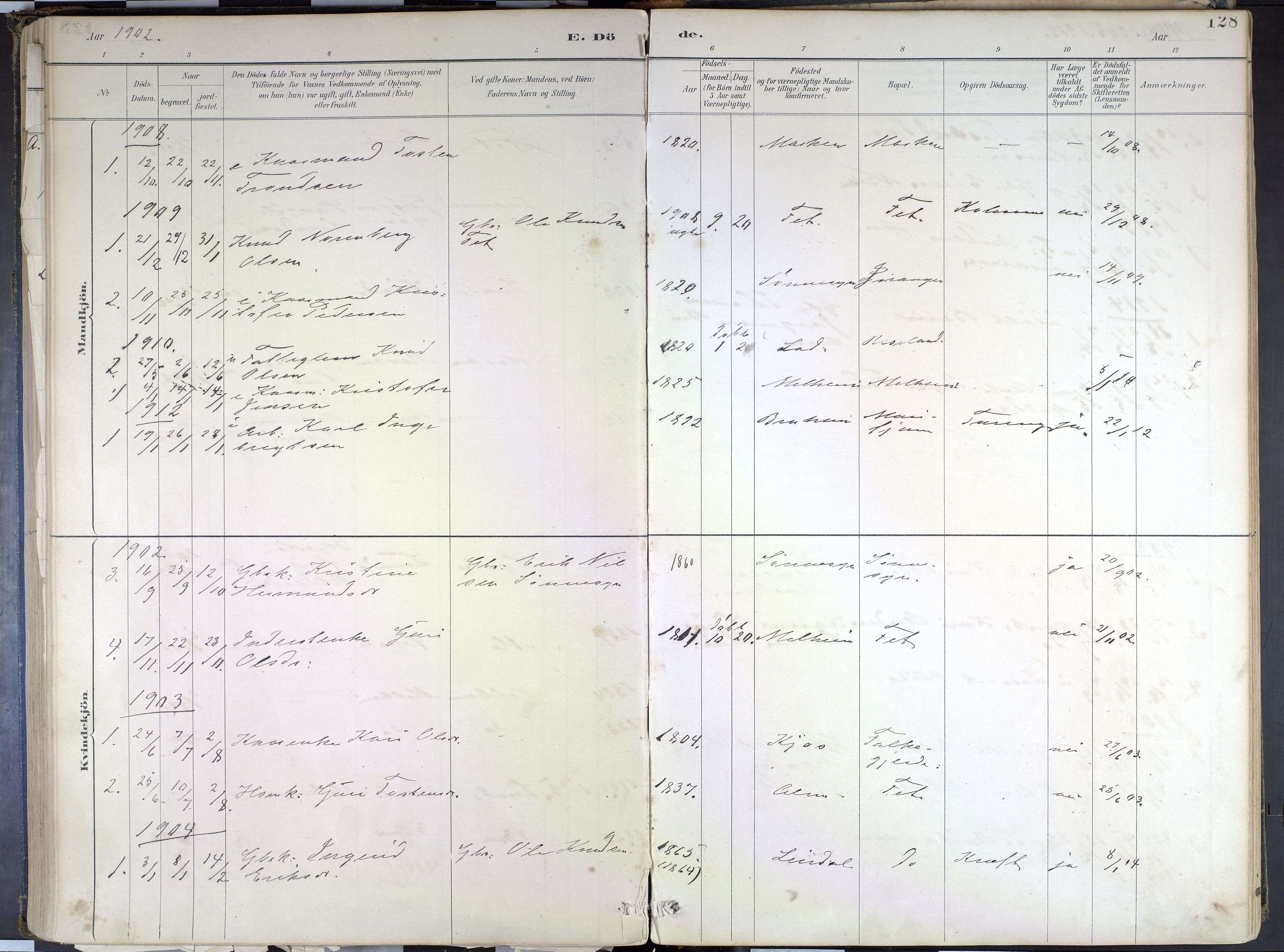 Hafslo sokneprestembete, SAB/A-80301/H/Haa/Haad/L0001: Parish register (official) no. D 1, 1886-1934, p. 128