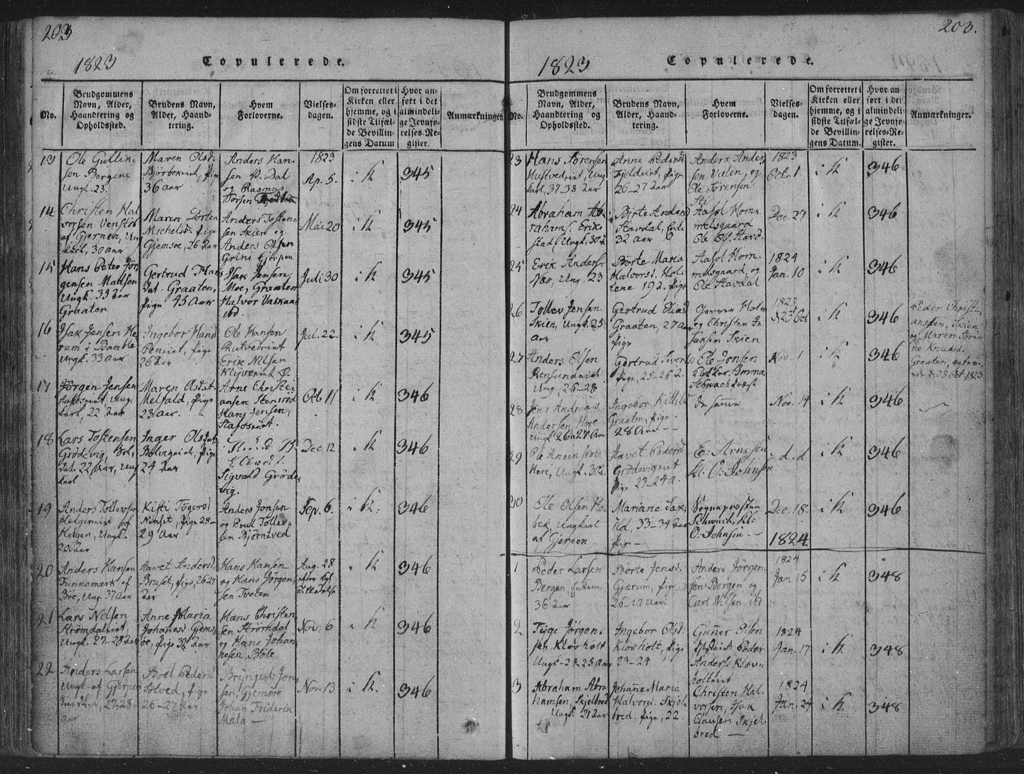 Solum kirkebøker, AV/SAKO-A-306/F/Fa/L0004: Parish register (official) no. I 4, 1814-1833, p. 203