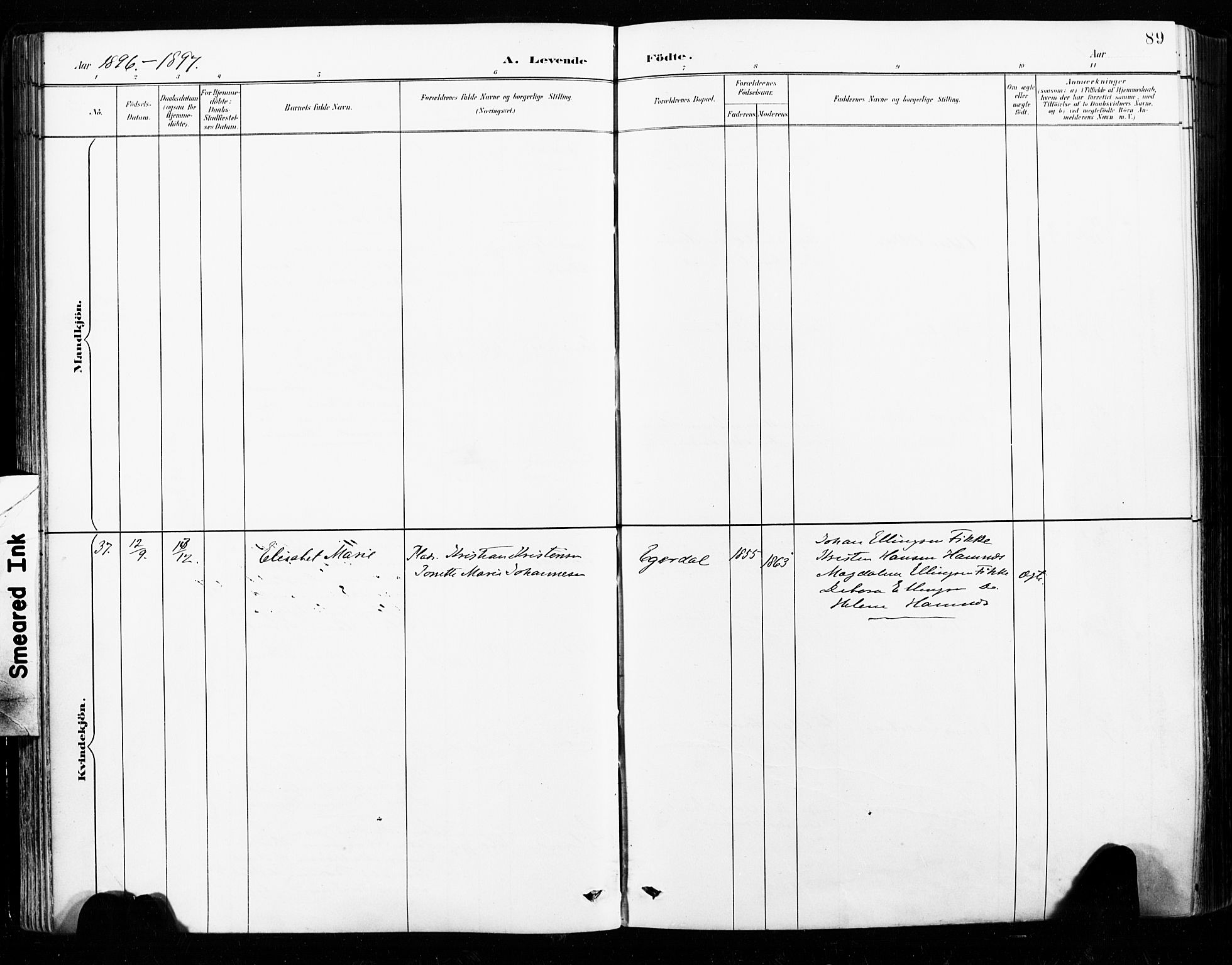 Ministerialprotokoller, klokkerbøker og fødselsregistre - Nordland, AV/SAT-A-1459/859/L0847: Parish register (official) no. 859A07, 1890-1899, p. 89