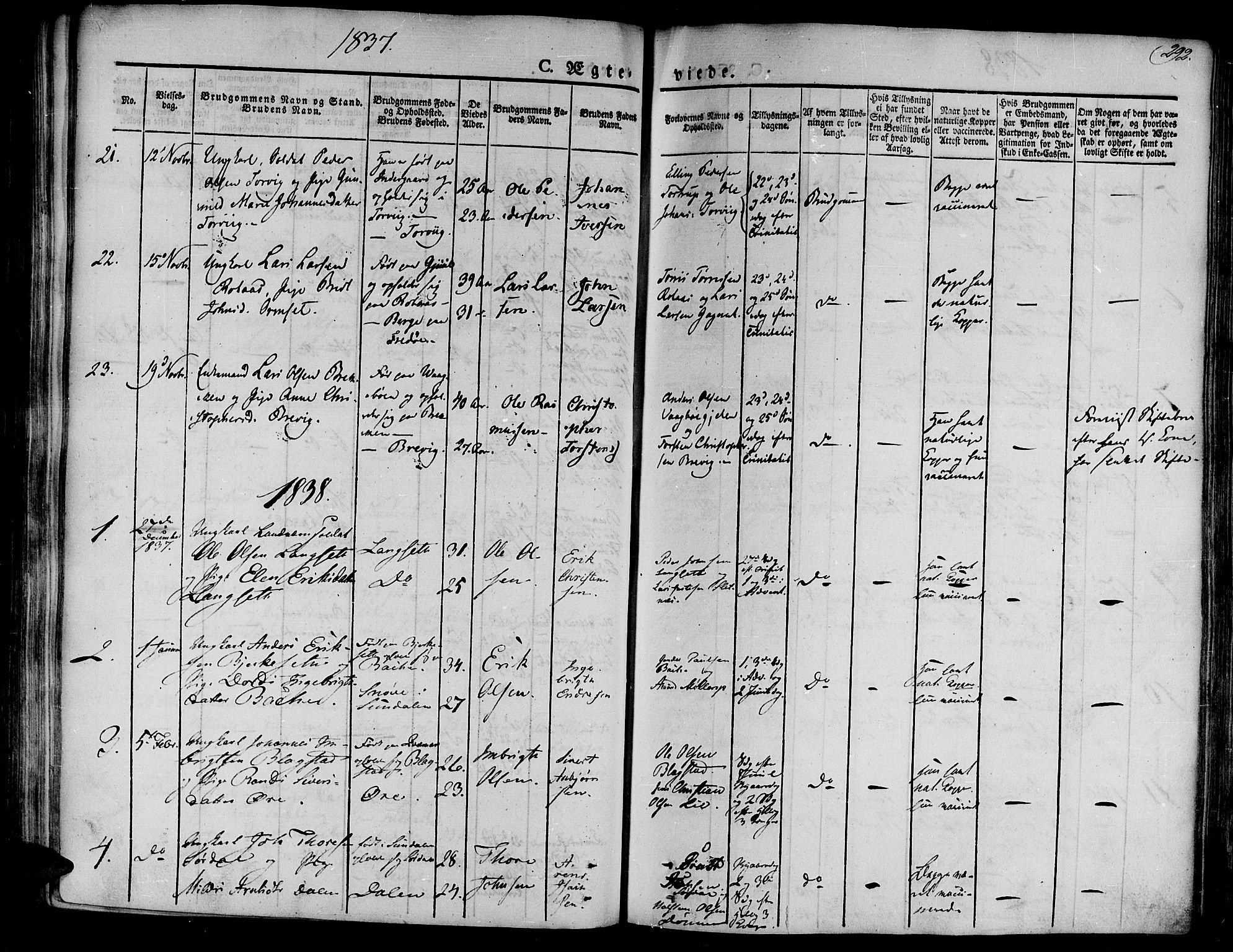 Ministerialprotokoller, klokkerbøker og fødselsregistre - Møre og Romsdal, AV/SAT-A-1454/586/L0983: Parish register (official) no. 586A09, 1829-1843, p. 292