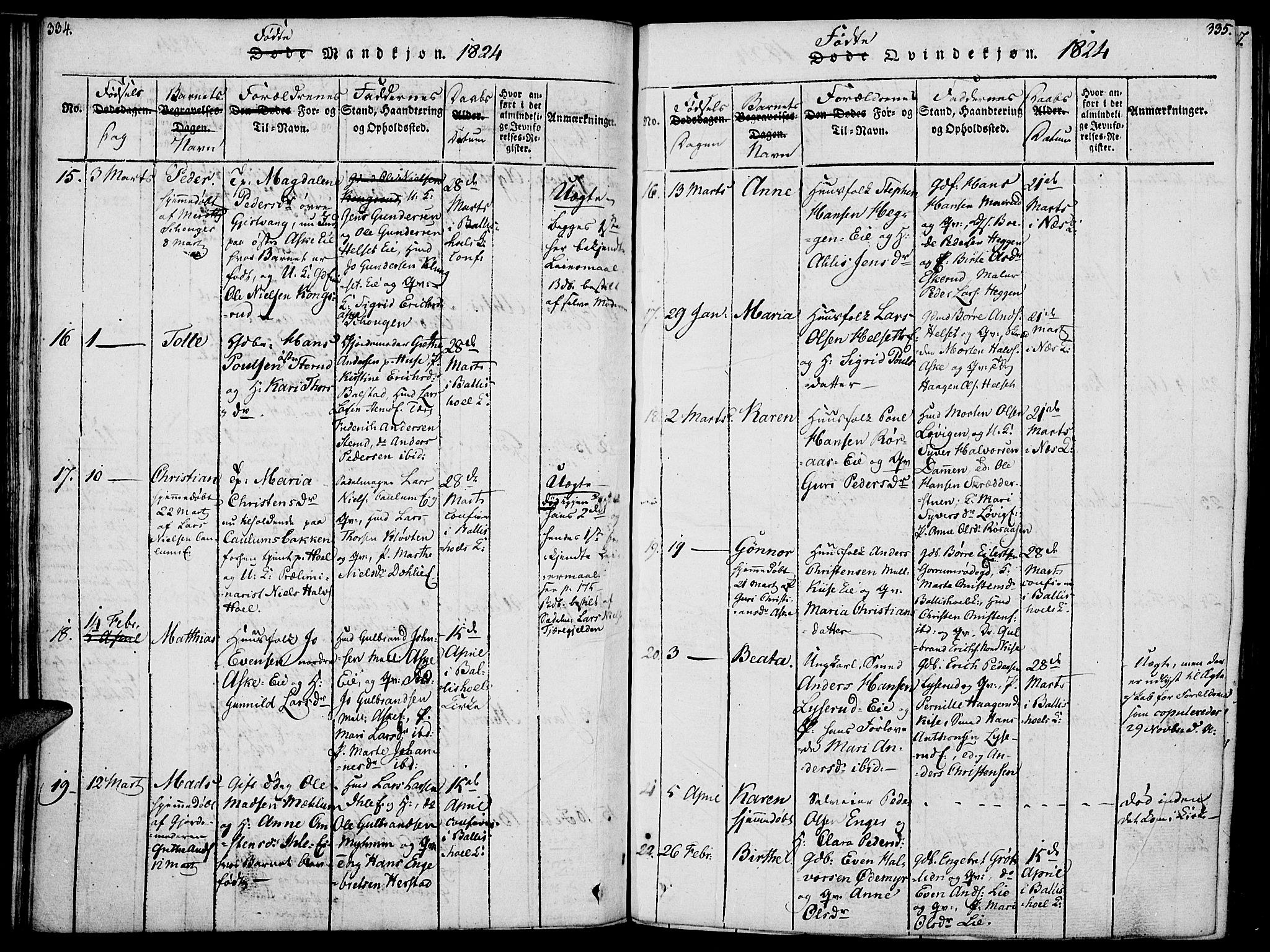 Nes prestekontor, Hedmark, AV/SAH-PREST-020/K/Ka/L0002: Parish register (official) no. 2, 1813-1827, p. 334-335