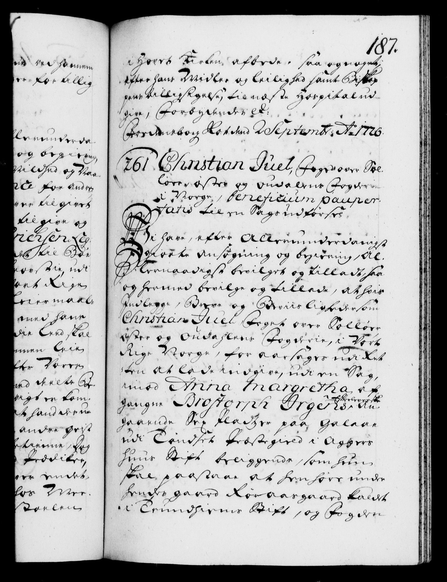 Danske Kanselli 1572-1799, AV/RA-EA-3023/F/Fc/Fca/Fcaa/L0025: Norske registre, 1726-1728, p. 187a