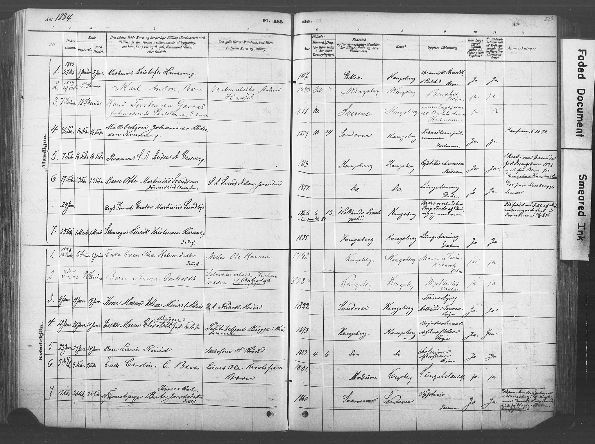 Kongsberg kirkebøker, SAKO/A-22/F/Fb/L0001: Parish register (official) no. II 1, 1878-1886, p. 238
