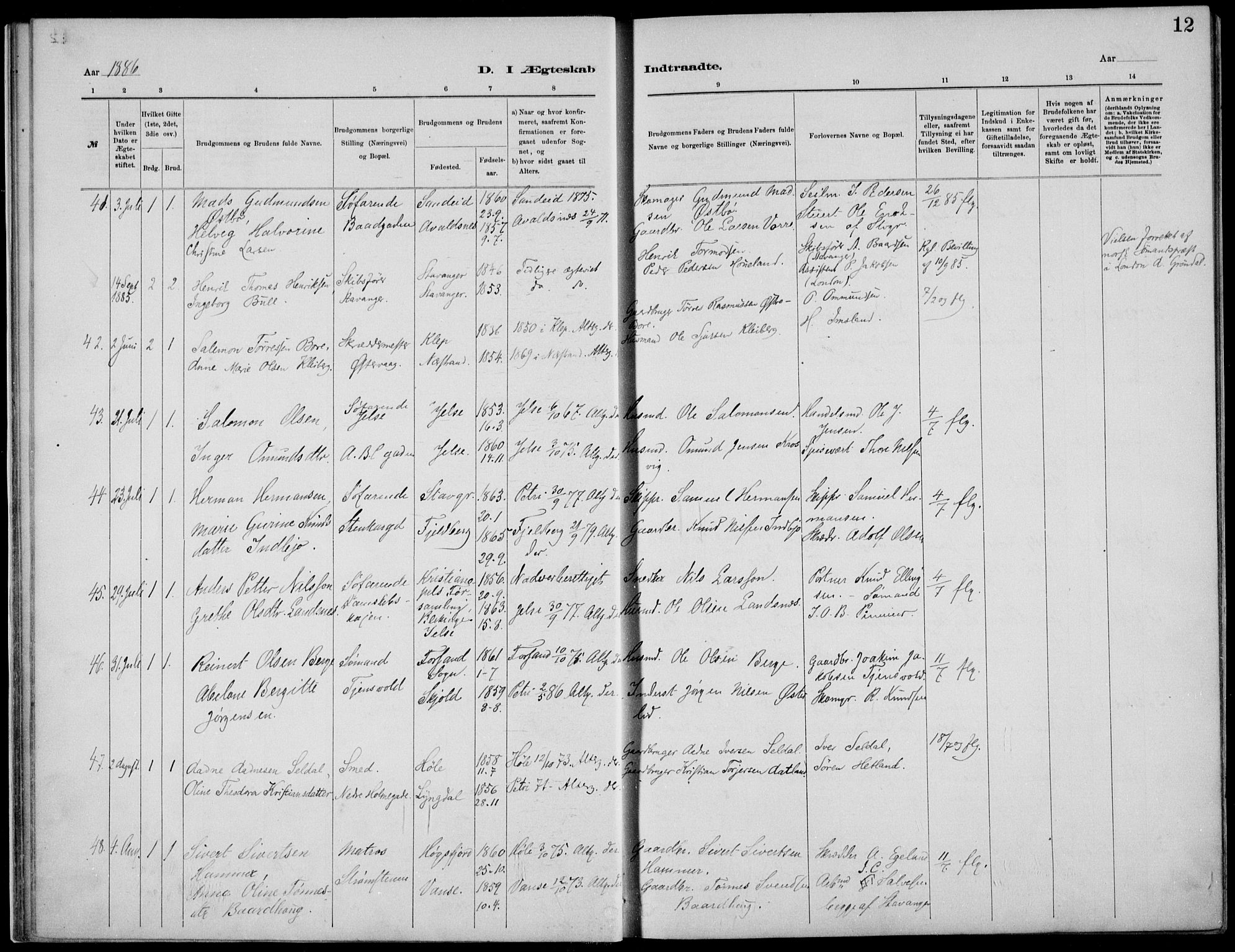 St. Petri sokneprestkontor, AV/SAST-A-101813/001/30/30BB/L0005: Parish register (copy) no. B 5, 1878-1895, p. 12