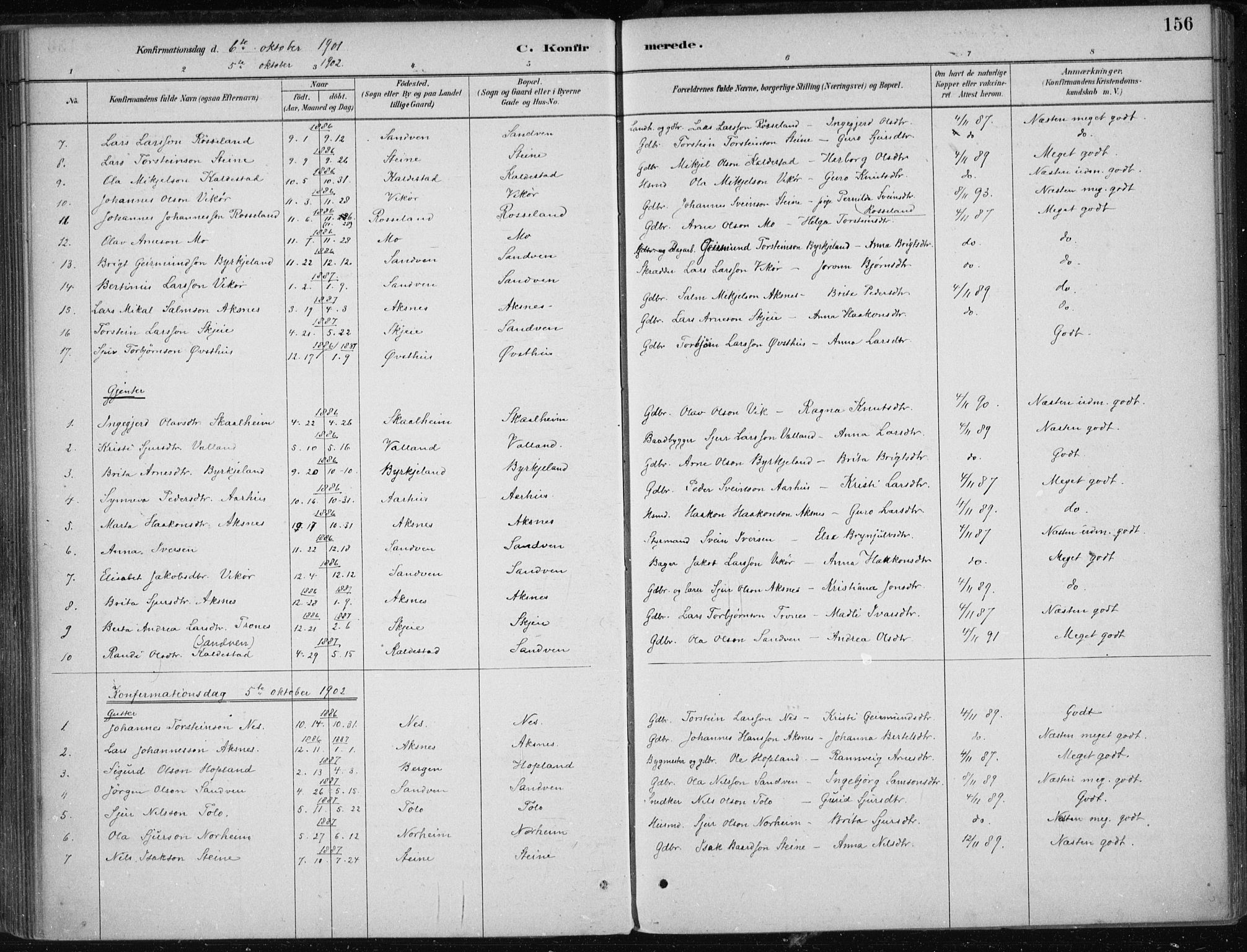 Kvam sokneprestembete, SAB/A-76201/H/Haa: Parish register (official) no. B  1, 1880-1908, p. 156
