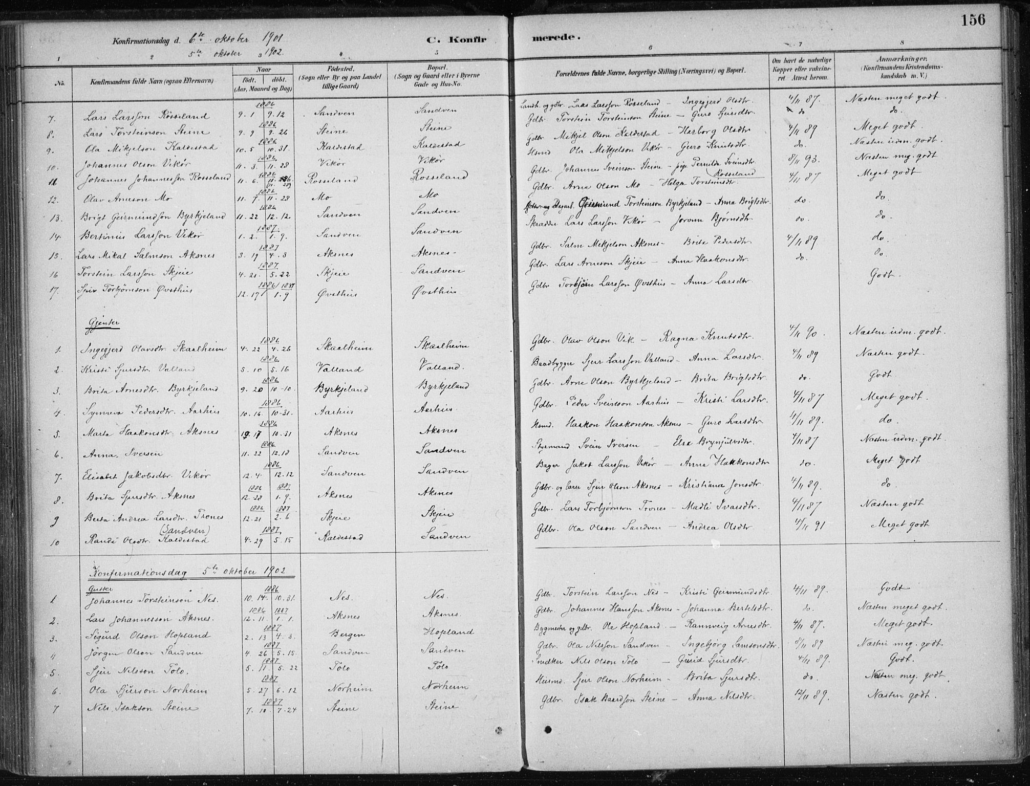 Kvam sokneprestembete, AV/SAB-A-76201/H/Haa: Parish register (official) no. B  1, 1880-1908, p. 156